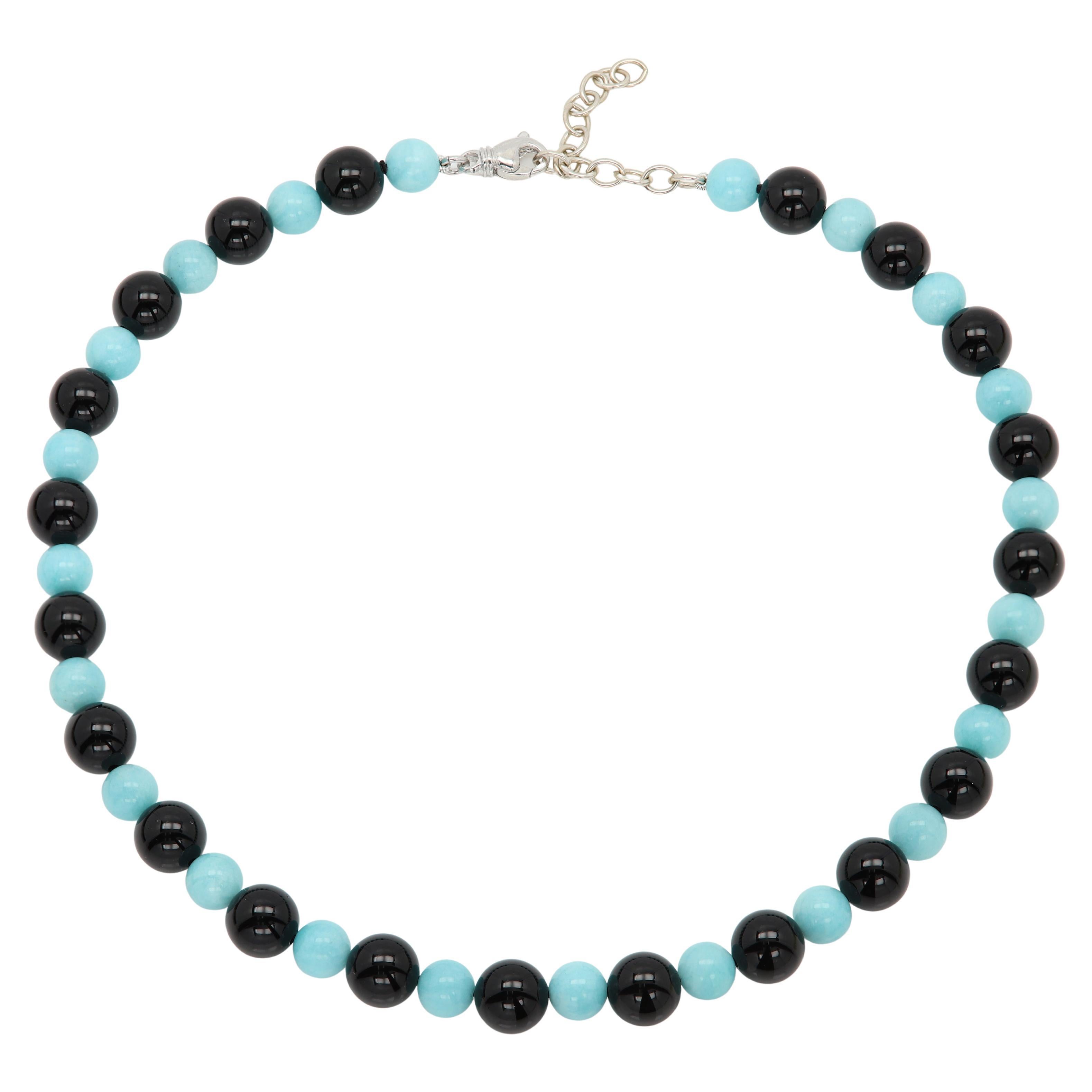 Collana di perle di onice amazzonico con estensione regolabile da 16'-18' pollici A. Silver in vendita