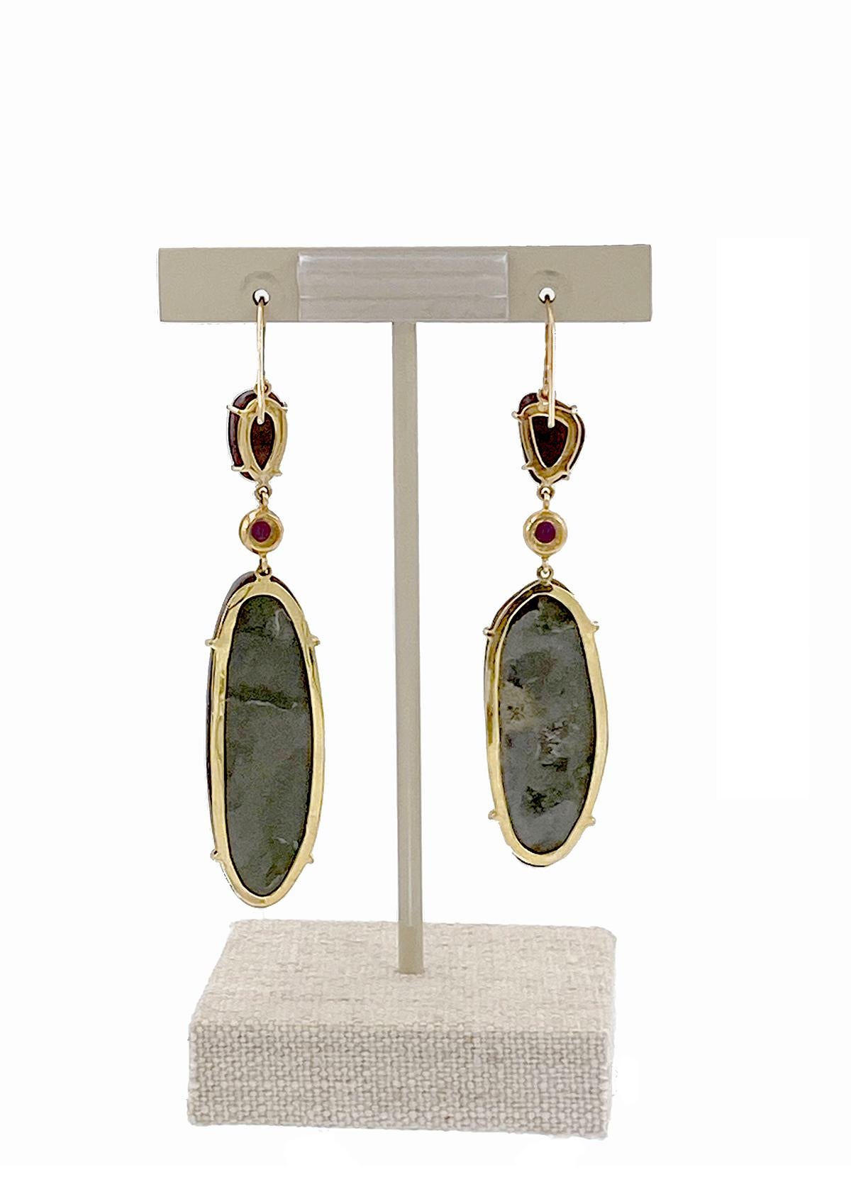 Modern Amazonite, Opal, Ruby Earrings For Sale