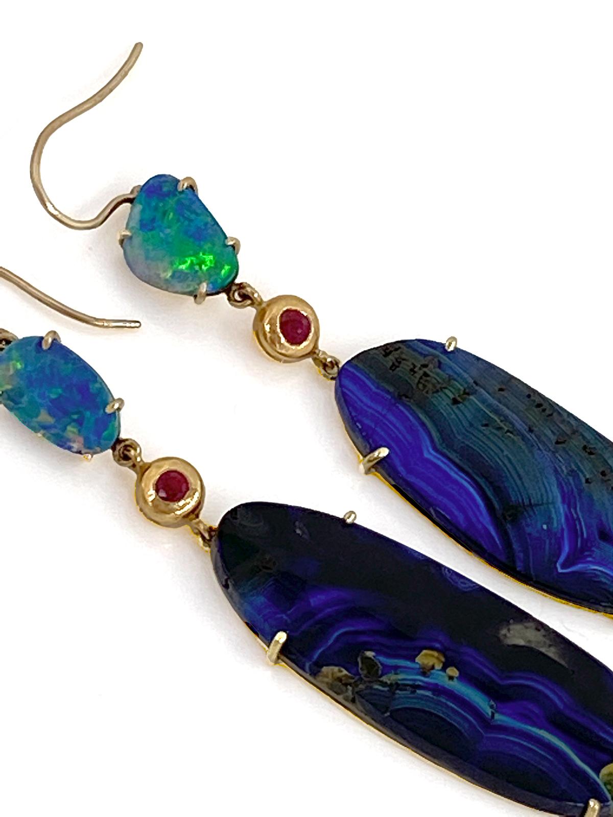 Round Cut Amazonite, Opal, Ruby Earrings For Sale