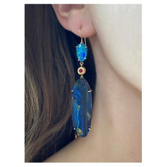 Amazonite, Opal, Ruby Earrings