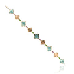 Amazonite, Pink Opal and Multi Stone, Diamond Bracelet in 14 Karat Yellow Gold