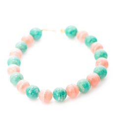 Amazonite Rhodochrosite 18k Gold Beaded Handmade Modern Bracelet Intini Jewels