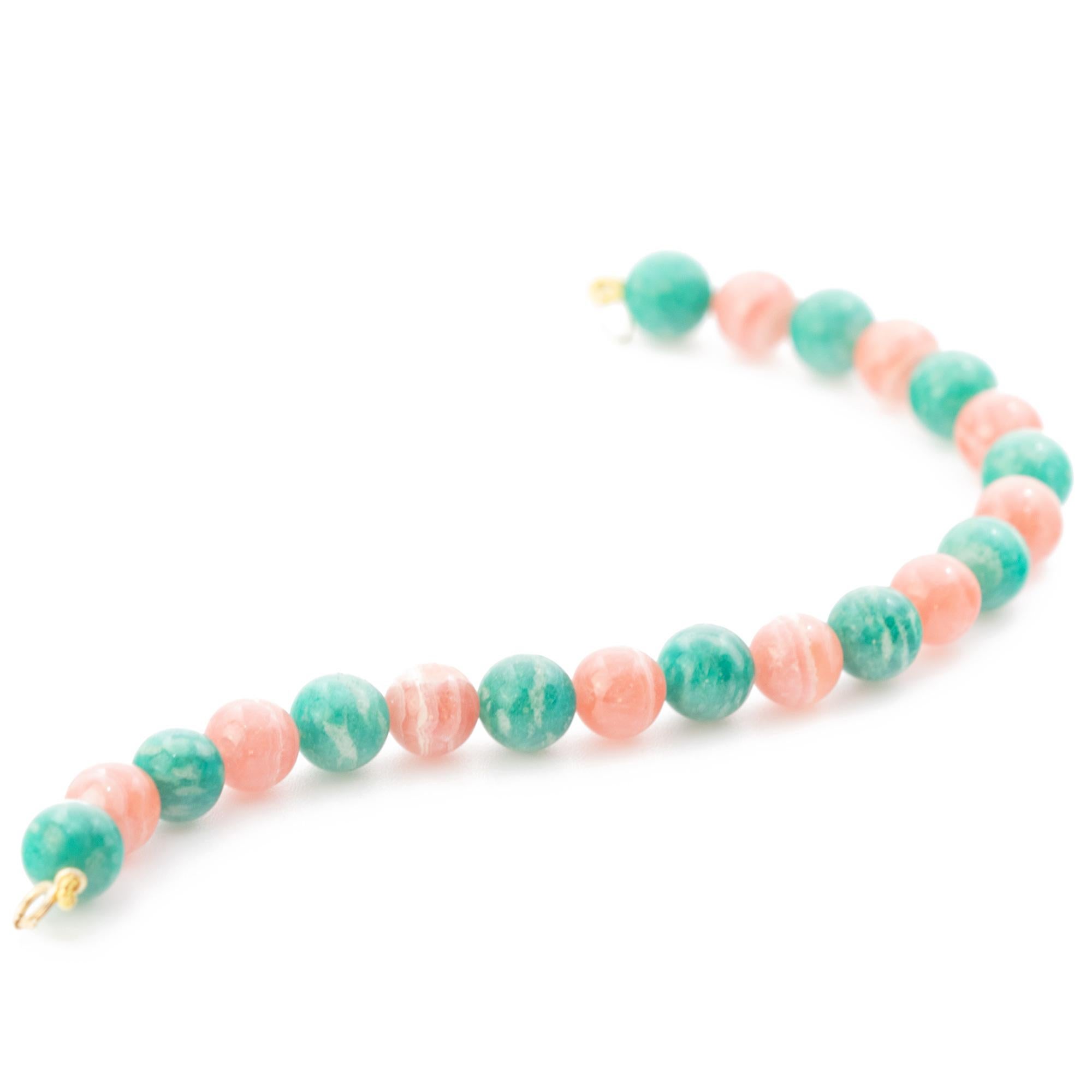 Amazonita Rodocrosita Pulsera moderna hecha a mano con cuentas de oro de 18k Intini Jewels Corte mixto en venta