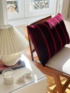AMAZONITE Rose Pink Striped Velvet Deluxe Handmade Pillow