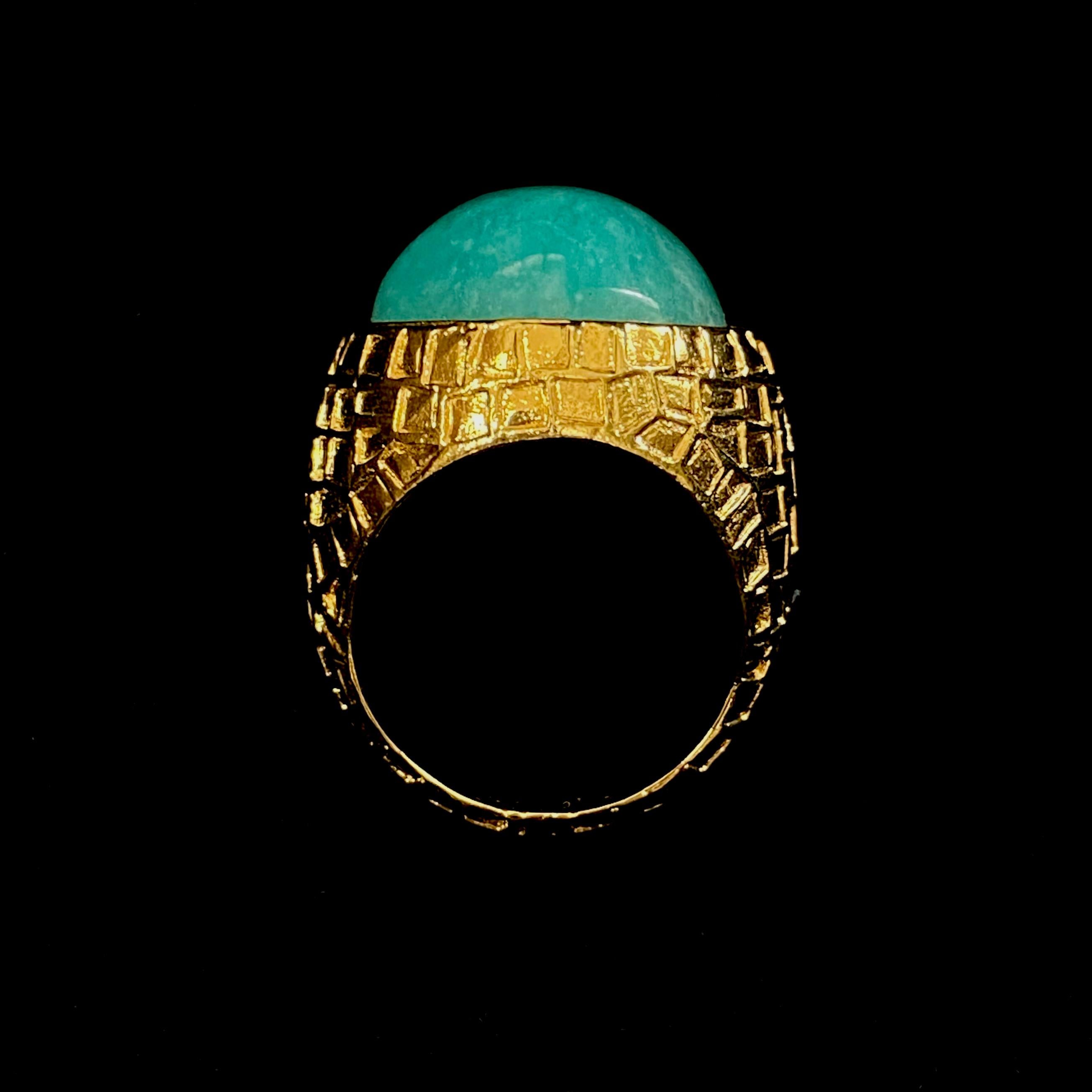 Cabochon Amazonite set Chiselled Cocktail Ring For Sale
