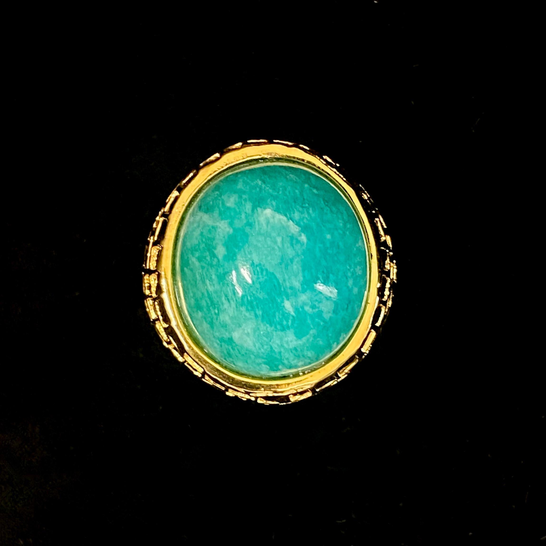 Amazonite set Chiselled Cocktail Ring In New Condition For Sale In London, GB