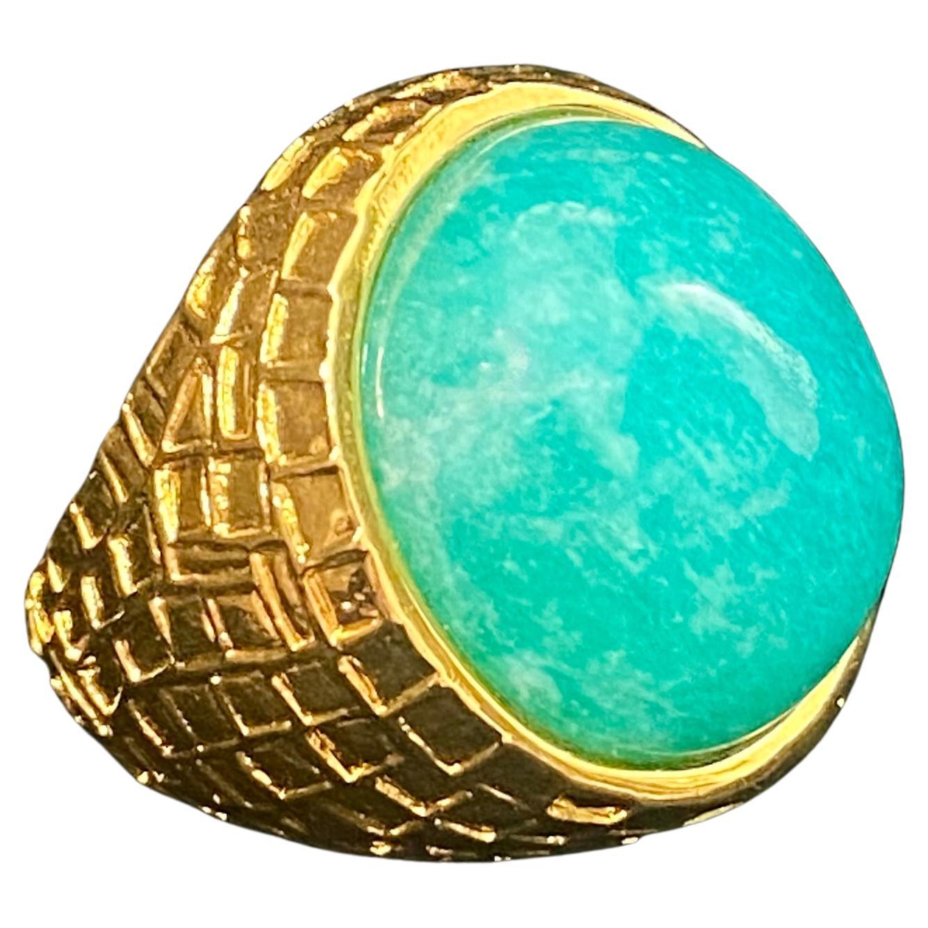 Amazonite set Chiselled Cocktail Ring For Sale