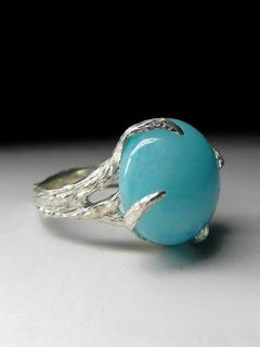Amazonite Silver Ring Natural Blue Gemstone Unisex Gift For Her Him Vintage