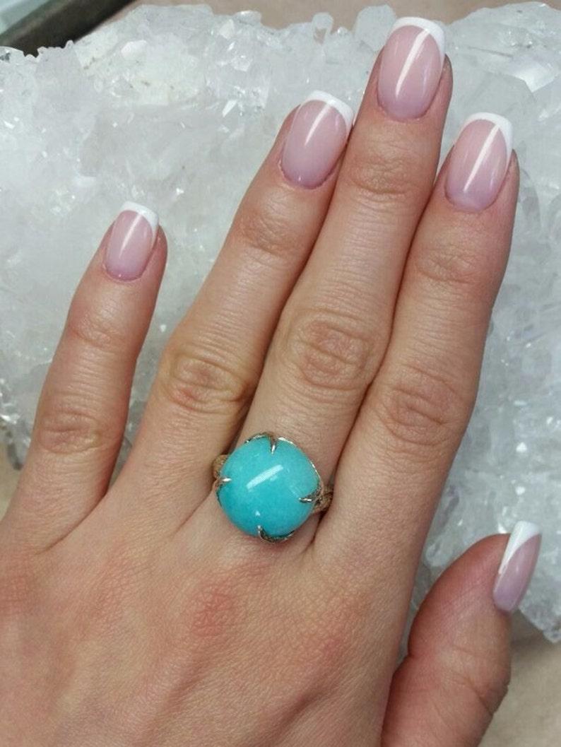 Artisan Amazonite Silver Ring Natural Blue Gemstone Unisex Gift For Her Him Vintage For Sale