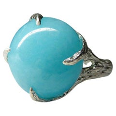 Amazonite Silver Ring Natural Blue Gemstone Unisex Gift For Her Him Vintage