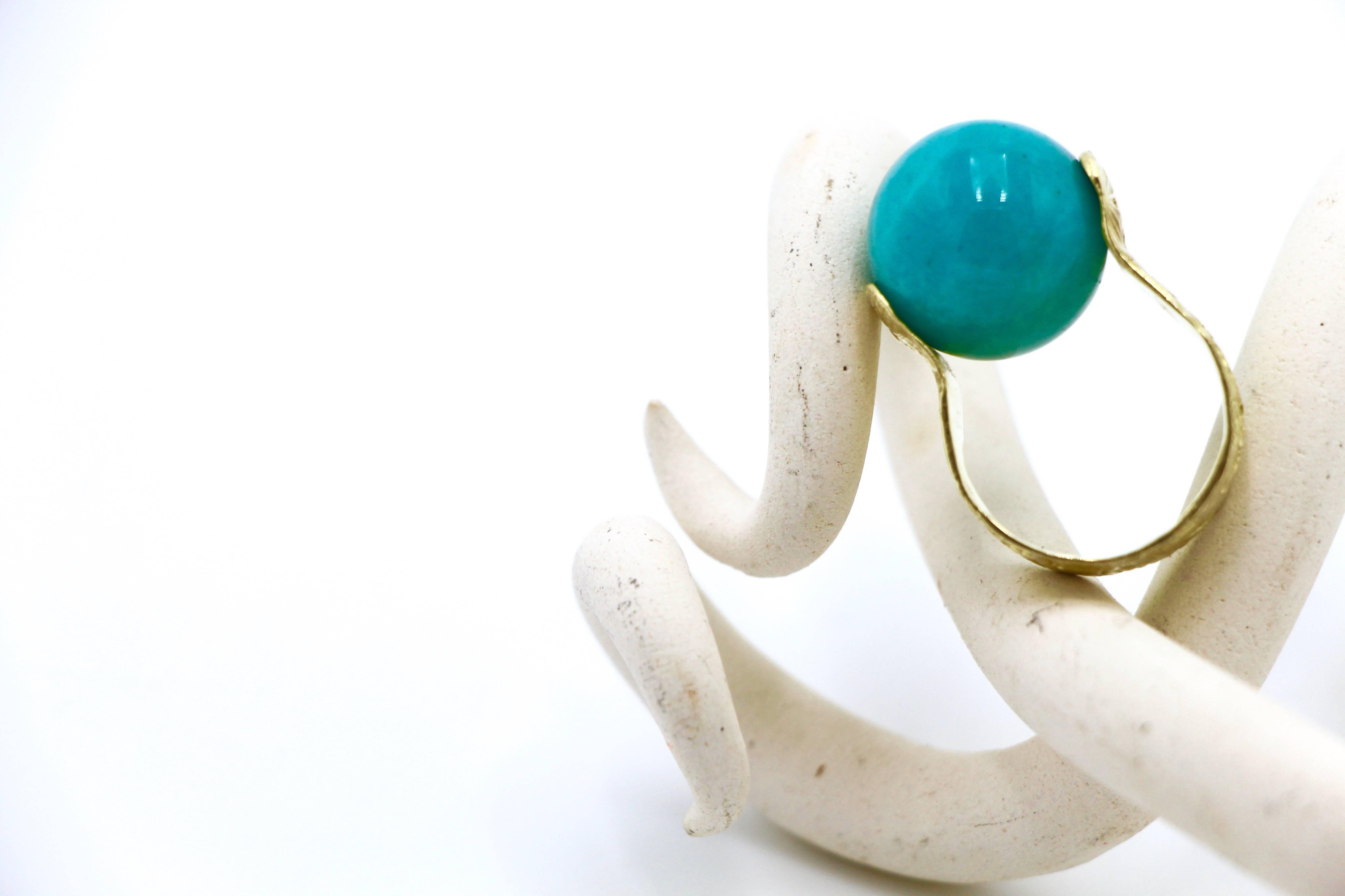 Contemporary Susan Lister Locke Amazonite Spinning Ring with Sea Urchin Band Set in 18kt Gold For Sale