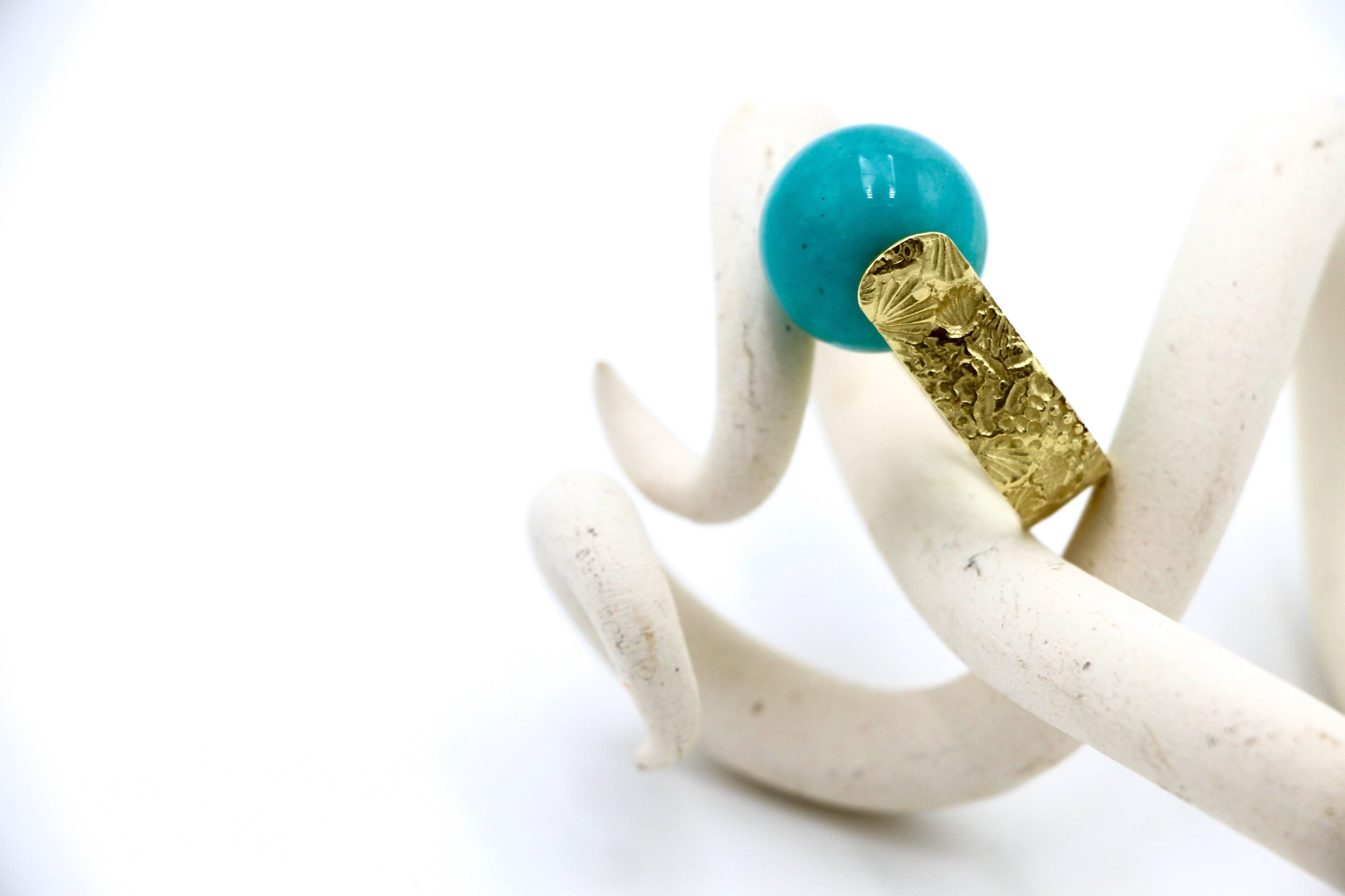 Round Cut Susan Lister Locke Amazonite Spinning Ring with Sea Urchin Band Set in 18kt Gold For Sale