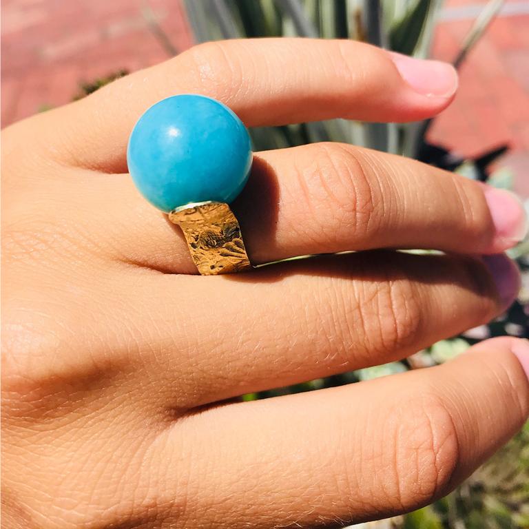 Women's Susan Lister Locke Amazonite Spinning Ring with Sea Urchin Band Set in 18kt Gold For Sale