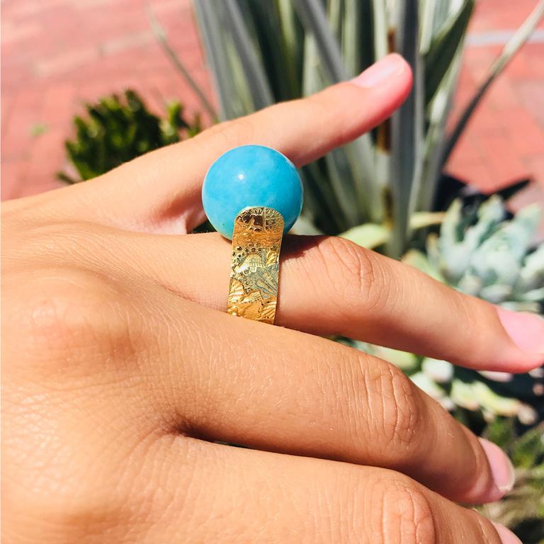 Susan Lister Locke Amazonite Spinning Ring with Sea Urchin Band Set in 18kt Gold For Sale 1