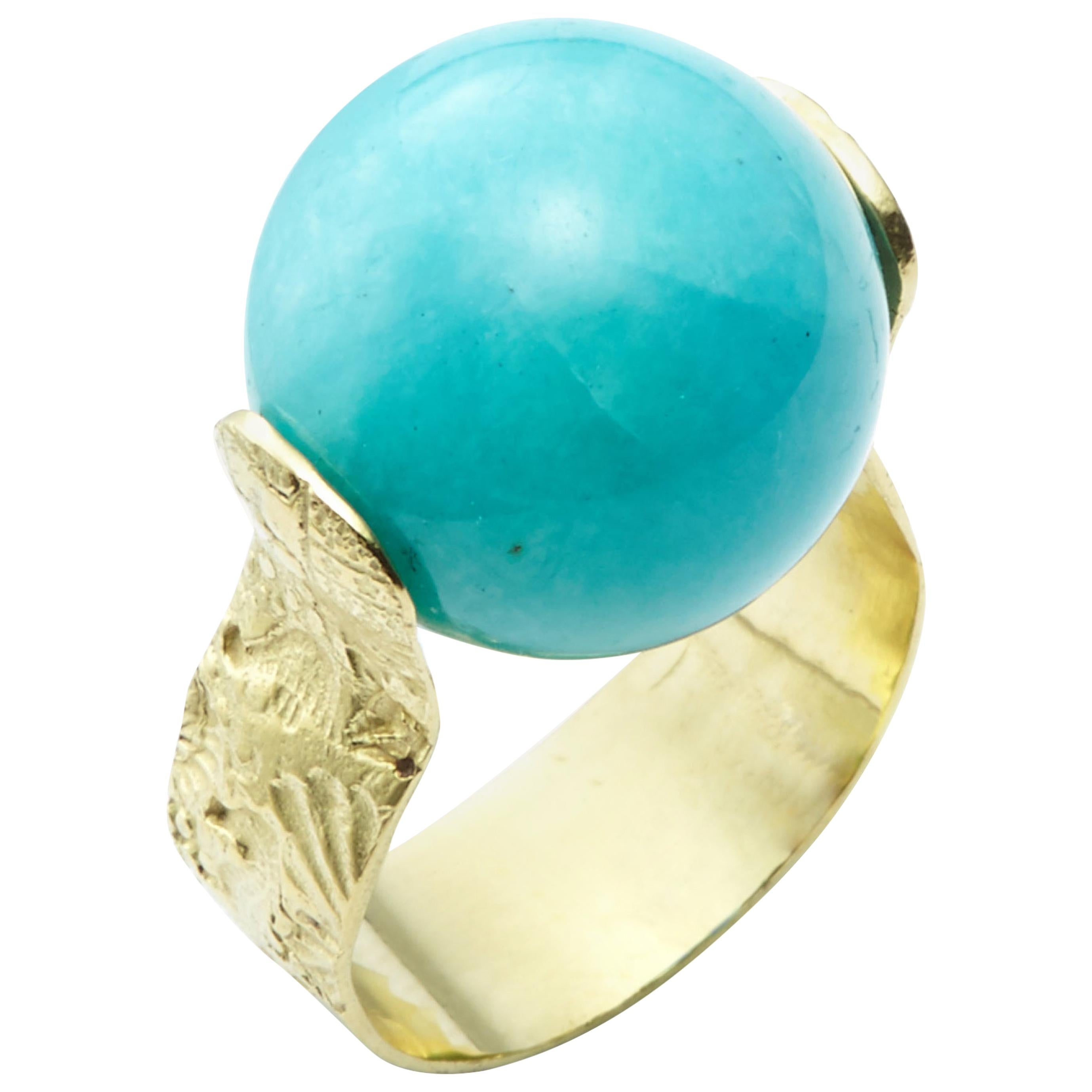 Susan Lister Locke Amazonite Spinning Ring with Sea Urchin Band Set in 18kt Gold For Sale