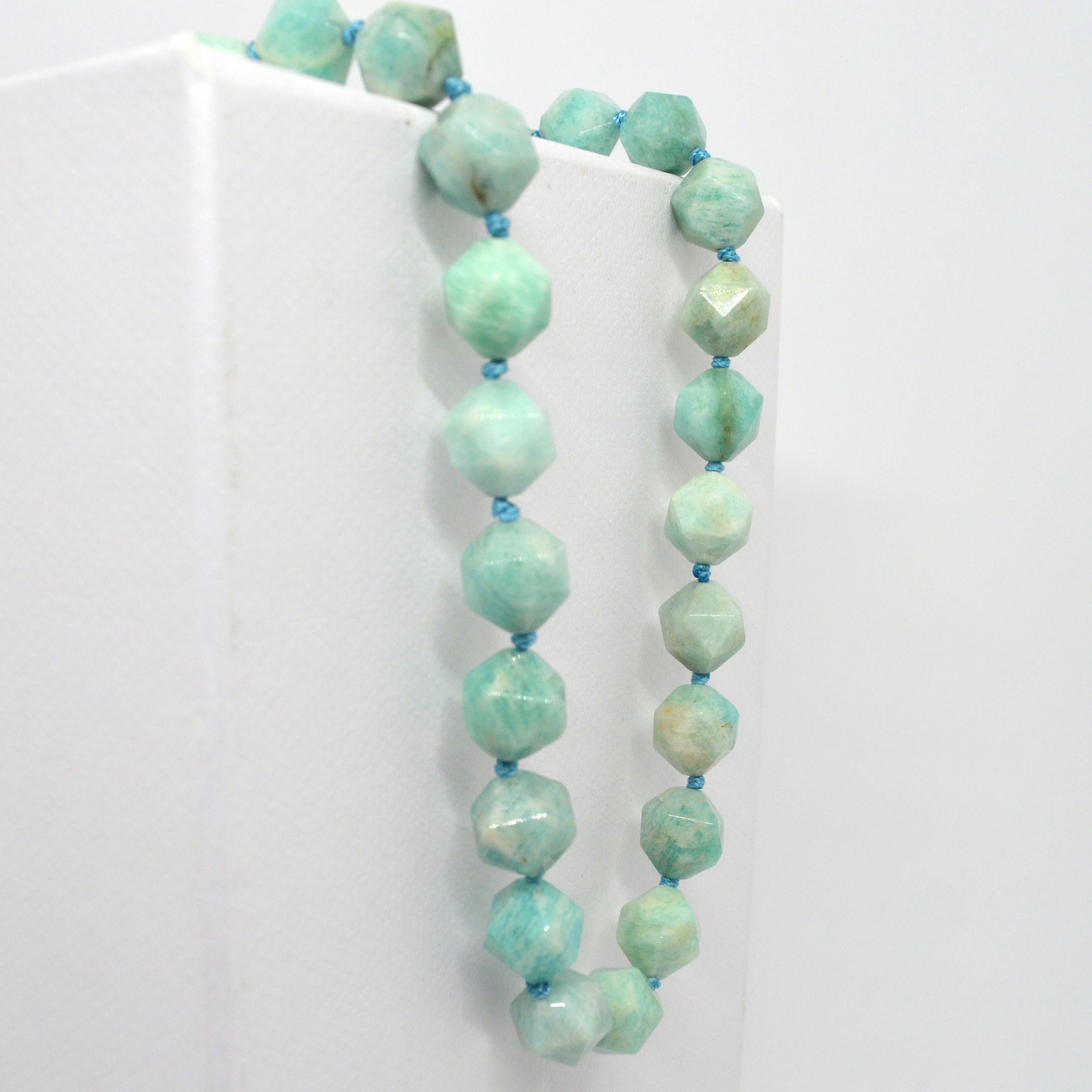 Modern Amazonite Star Cut Sterling Silver Necklace For Sale