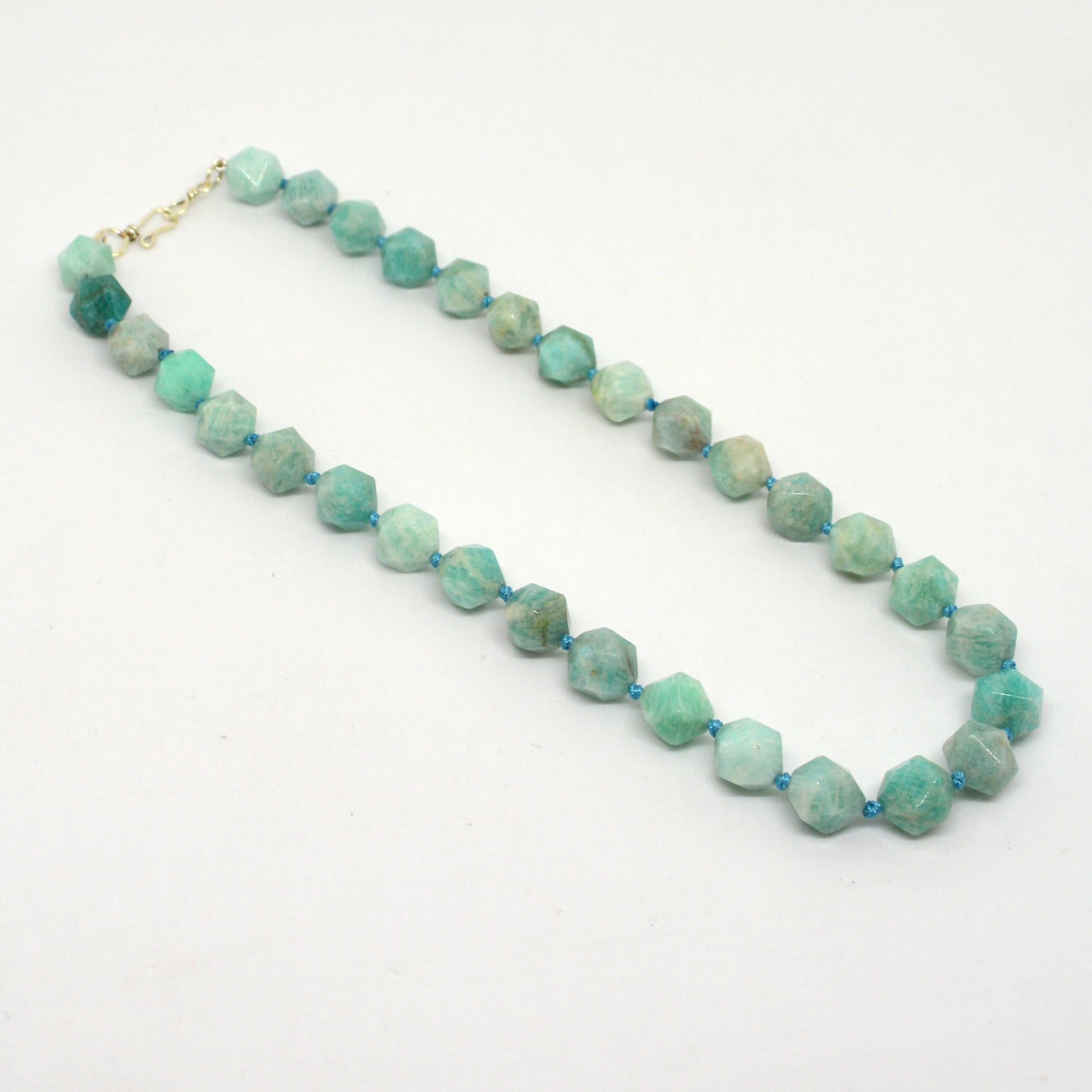 Bead Amazonite Star Cut Sterling Silver Necklace For Sale