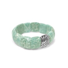 Bracelet extensible en amazonite verte avec espaces à fleurs en argent sterling