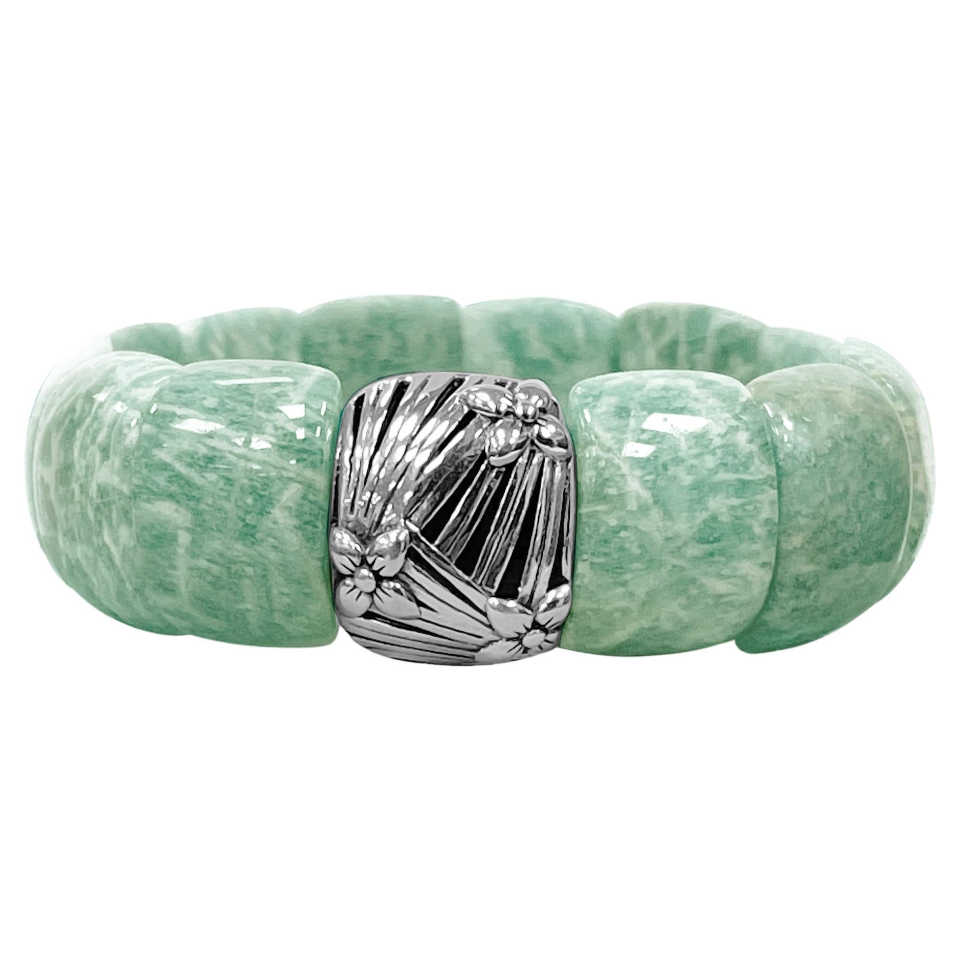 Amazonite Stretch Bracelet in Sterling Silver For Sale