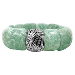 Bracelet extensible en amazonite verte avec espaces à fleurs en argent sterling