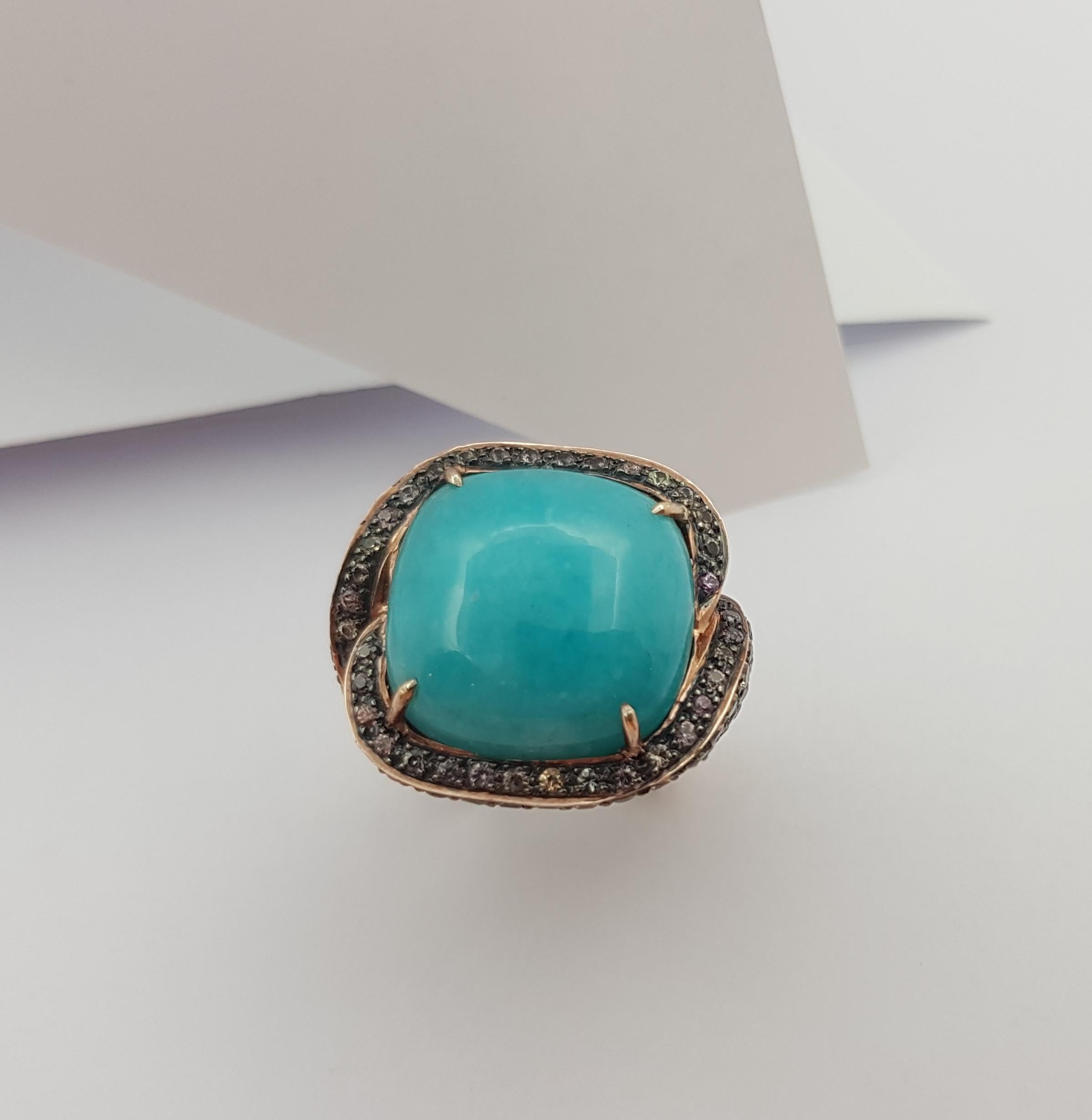 Amazonite with Multi-Color Sapphire Ring set in Silver Settings For Sale 4