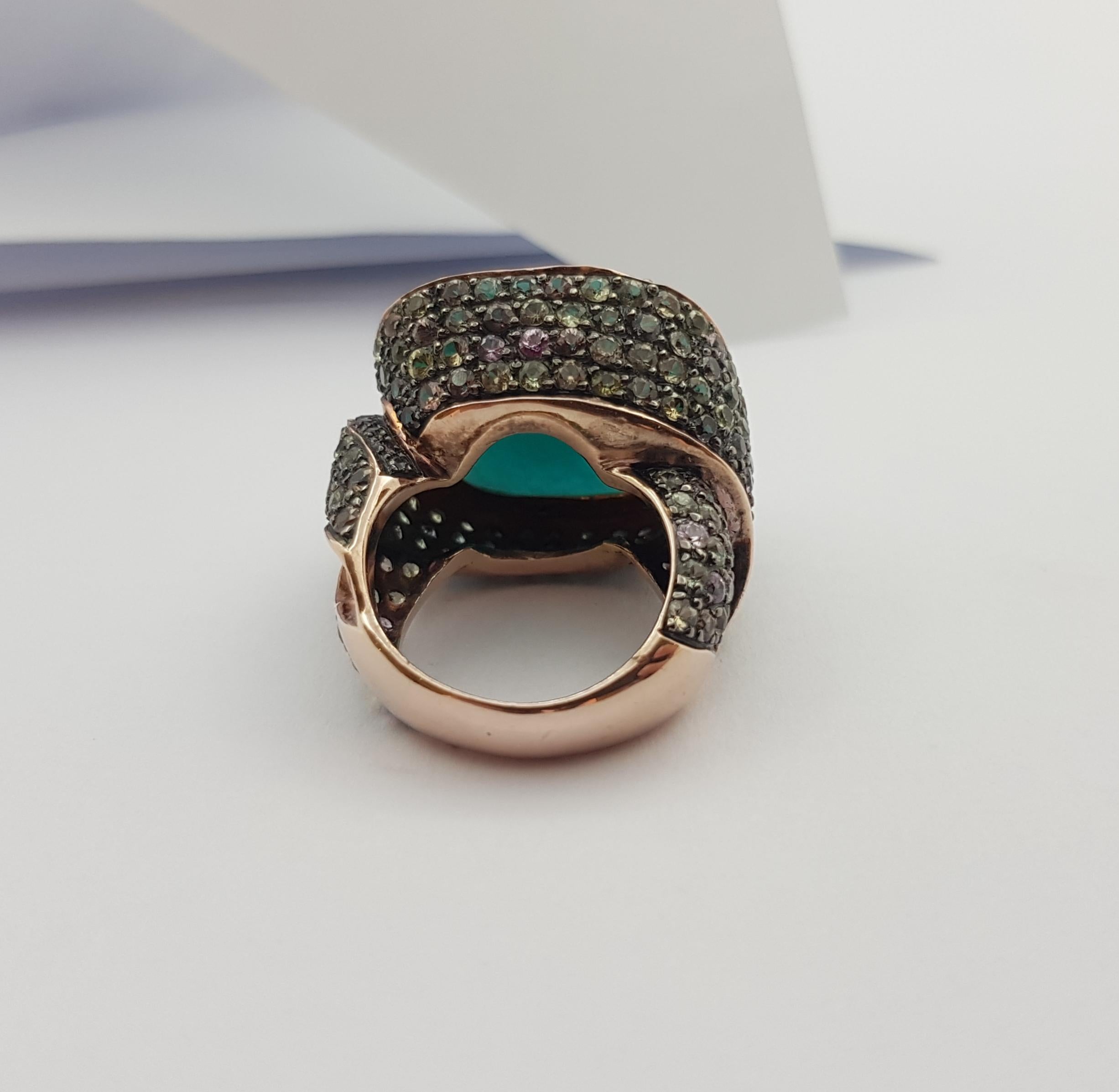 Amazonite with Multi-Color Sapphire Ring set in Silver Settings For Sale 5