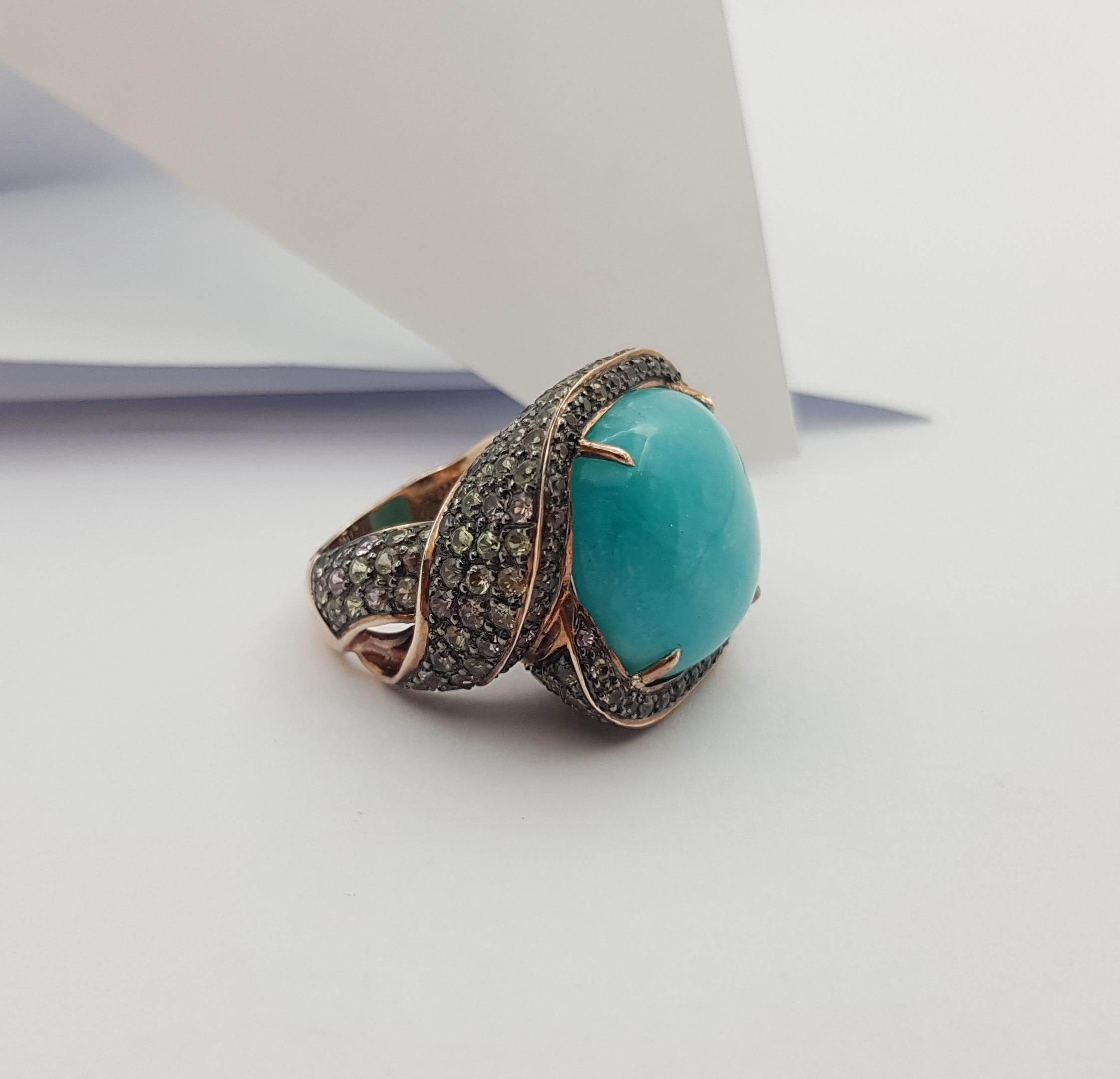 Amazonite with Multi-Color Sapphire Ring set in Silver Settings For Sale 6
