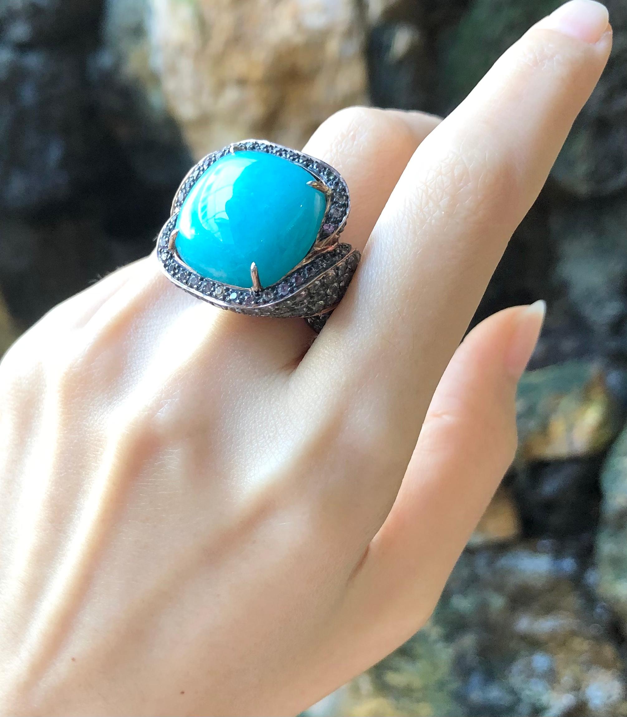 Amazonite with Multi-Color Sapphire Ring set in Silver Settings For Sale 8