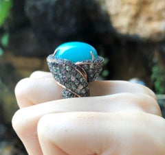 Bague en amazonite et saphirs multicolores sertie dans des paramètres argentés