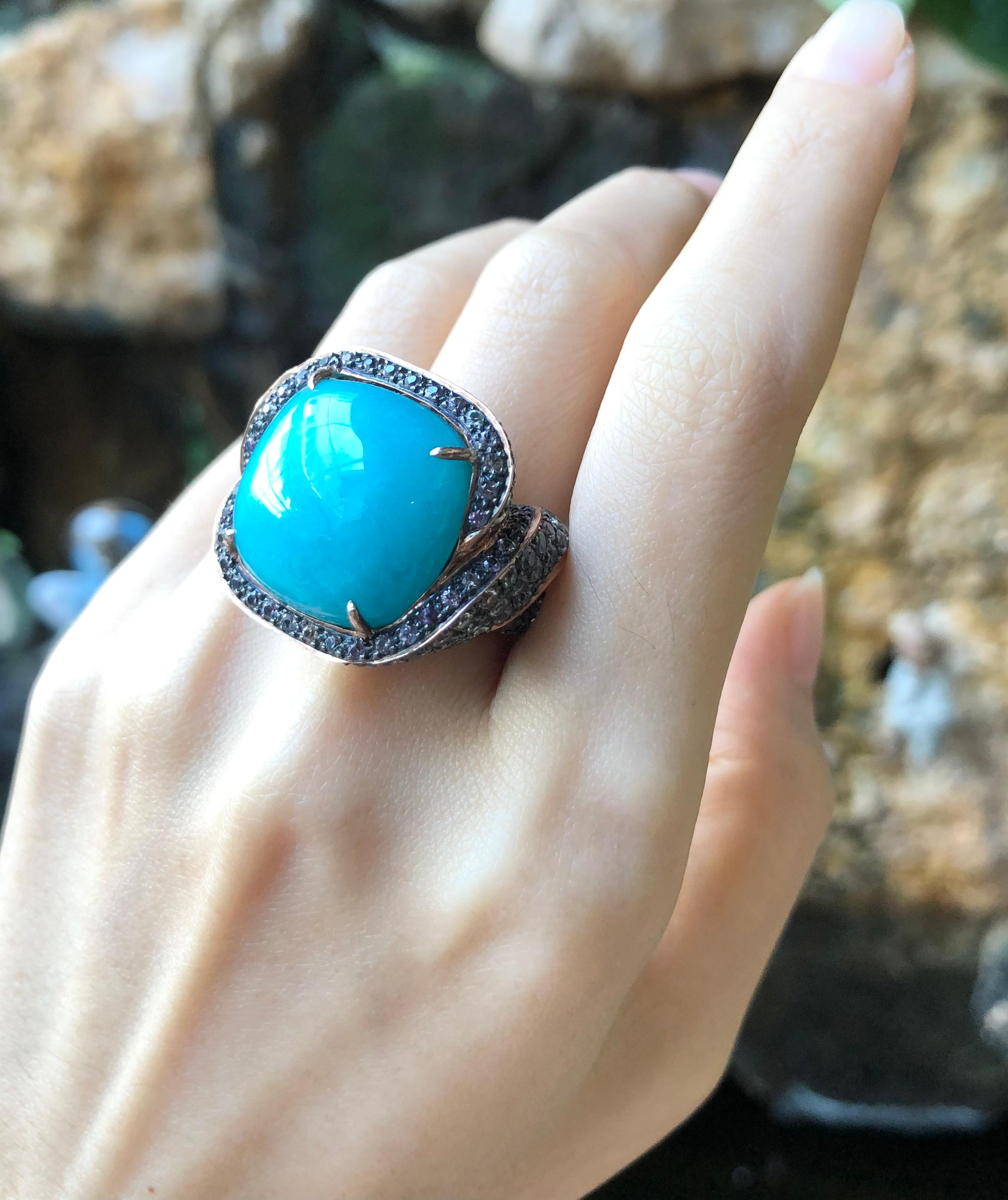Contemporary Amazonite with Multi-Color Sapphire Ring set in Silver Settings For Sale