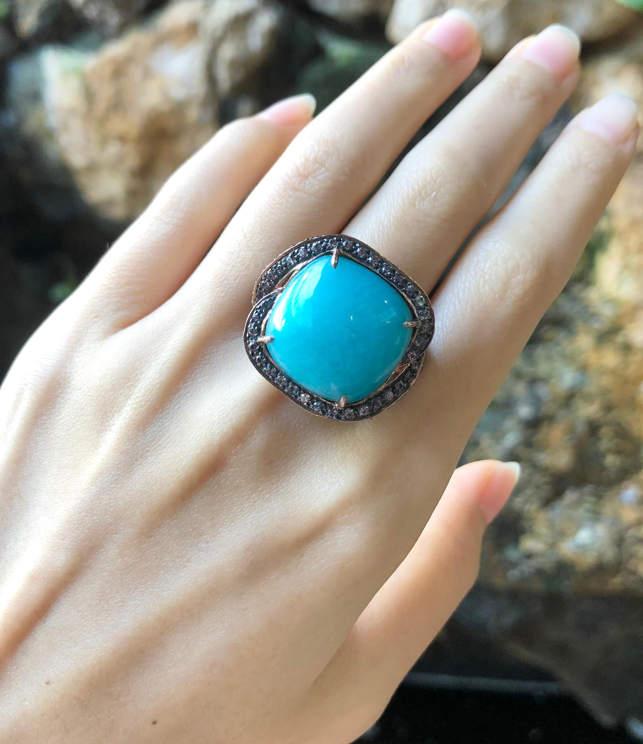 Mixed Cut Amazonite with Multi-Color Sapphire Ring set in Silver Settings For Sale