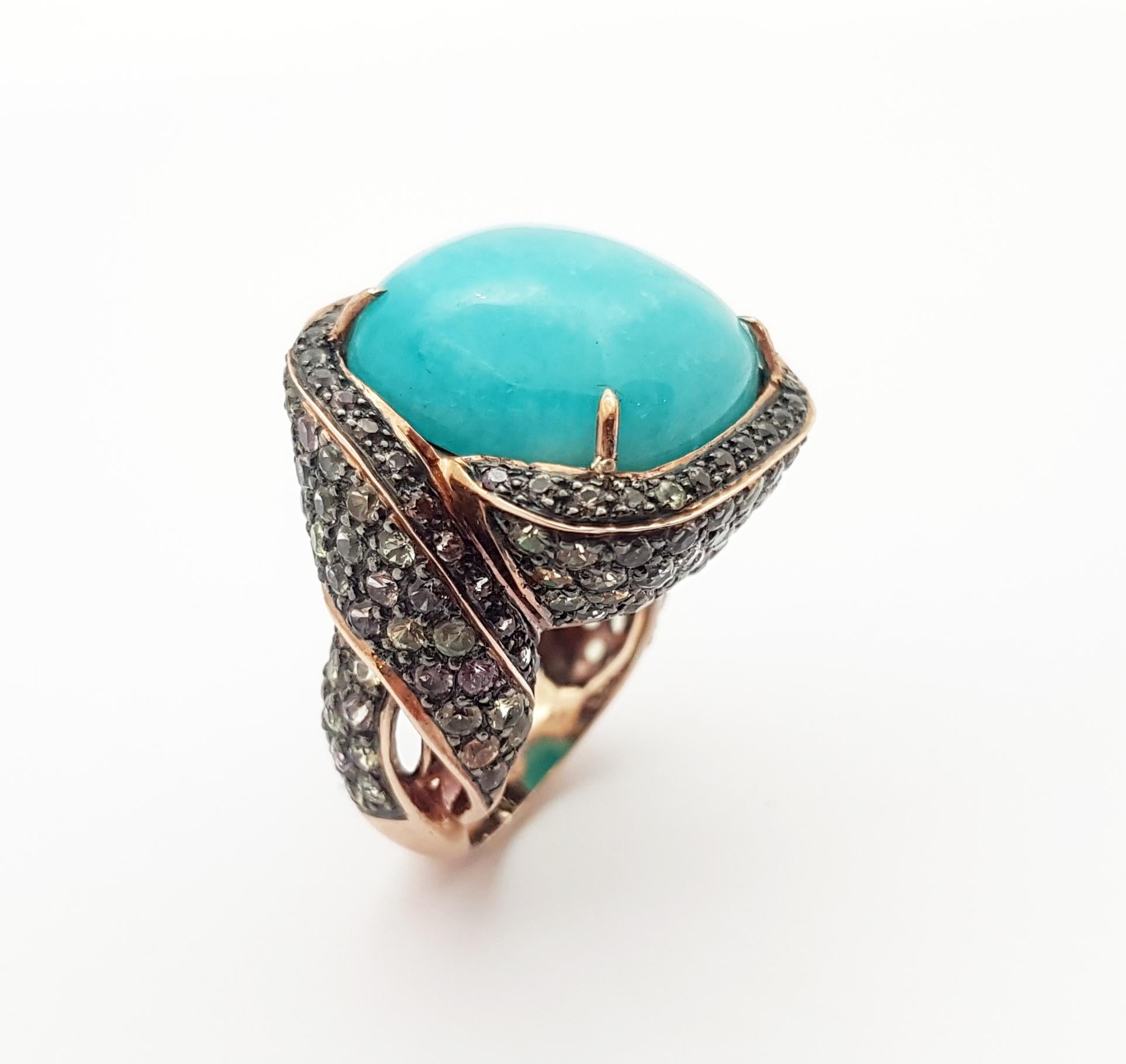 Amazonite with Multi-Color Sapphire Ring set in Silver Settings In New Condition For Sale In Dusit, 10