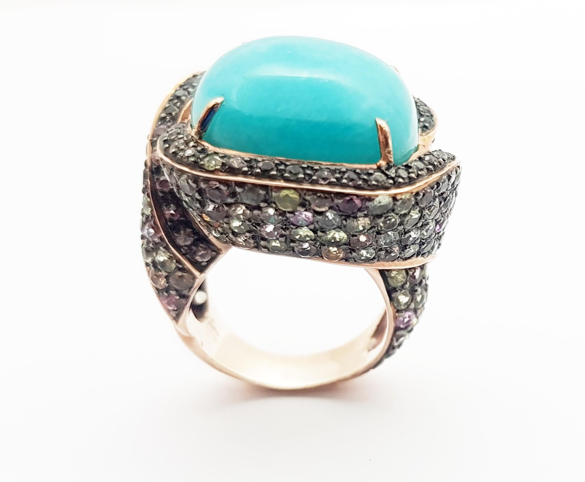 Women's or Men's Amazonite with Multi-Color Sapphire Ring set in Silver Settings For Sale