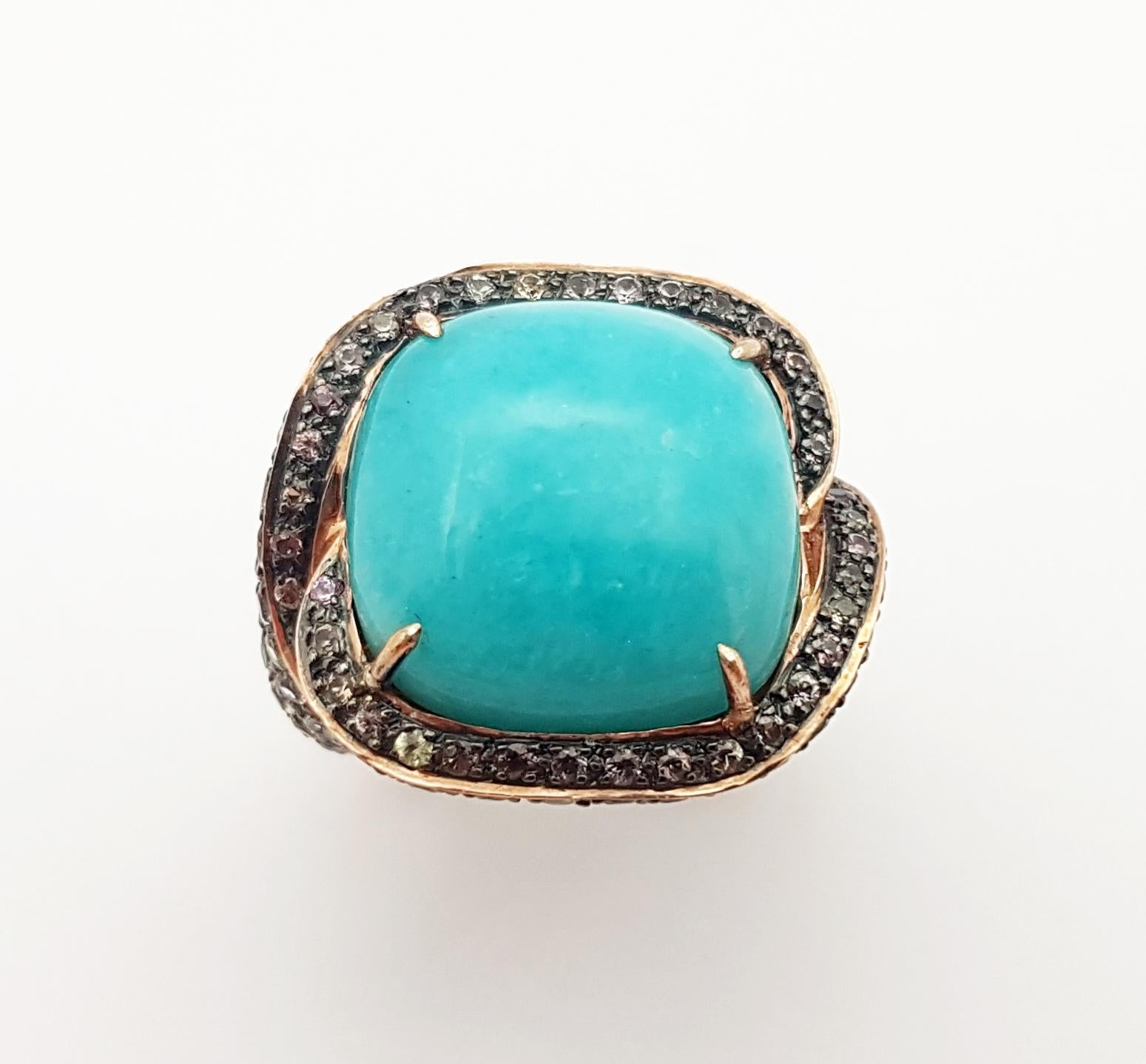 Amazonite with Multi-Color Sapphire Ring set in Silver Settings For Sale 1