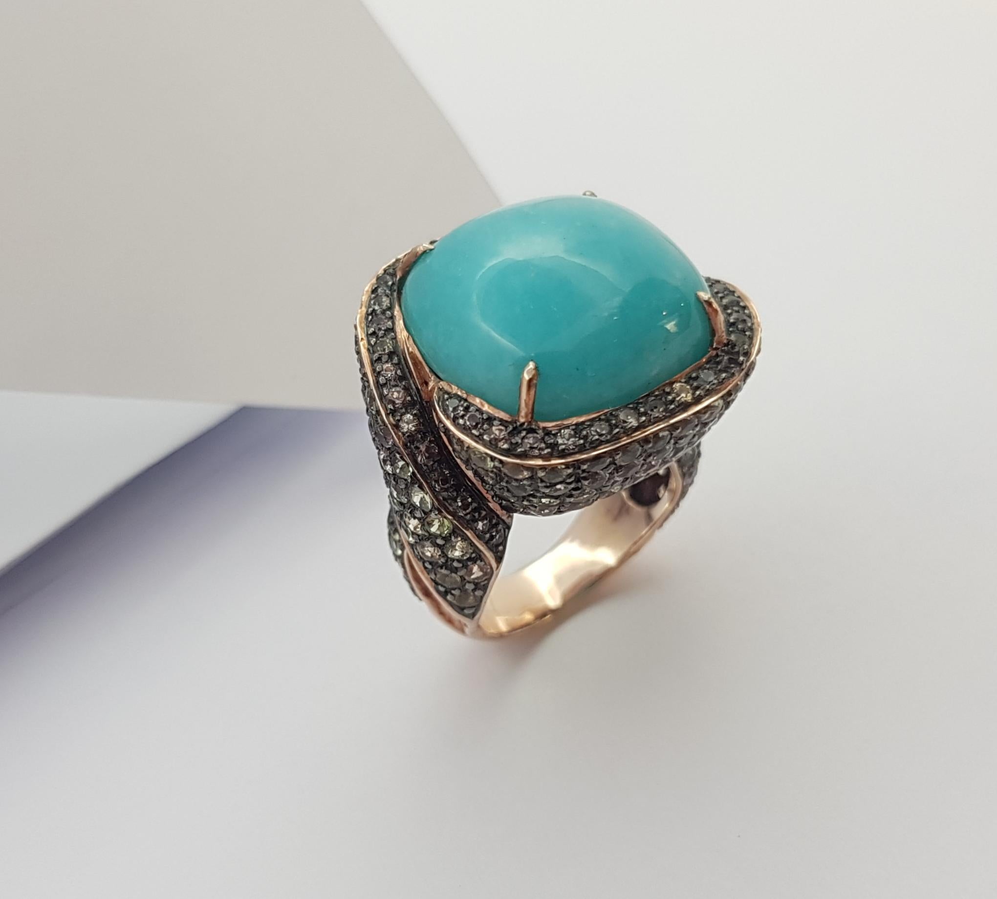 Amazonite with Multi-Color Sapphire Ring set in Silver Settings For Sale 2