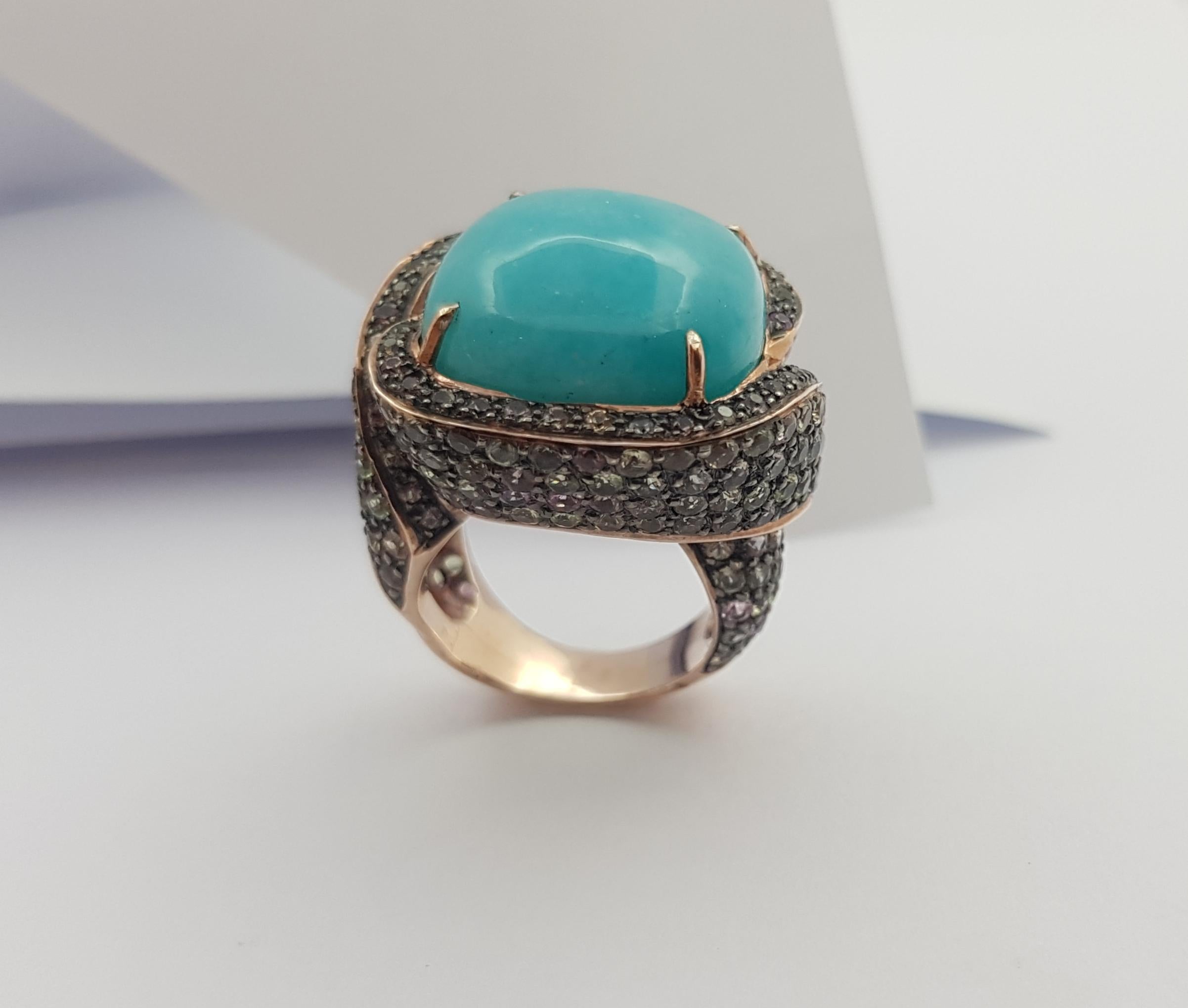 Amazonite with Multi-Color Sapphire Ring set in Silver Settings For Sale 3