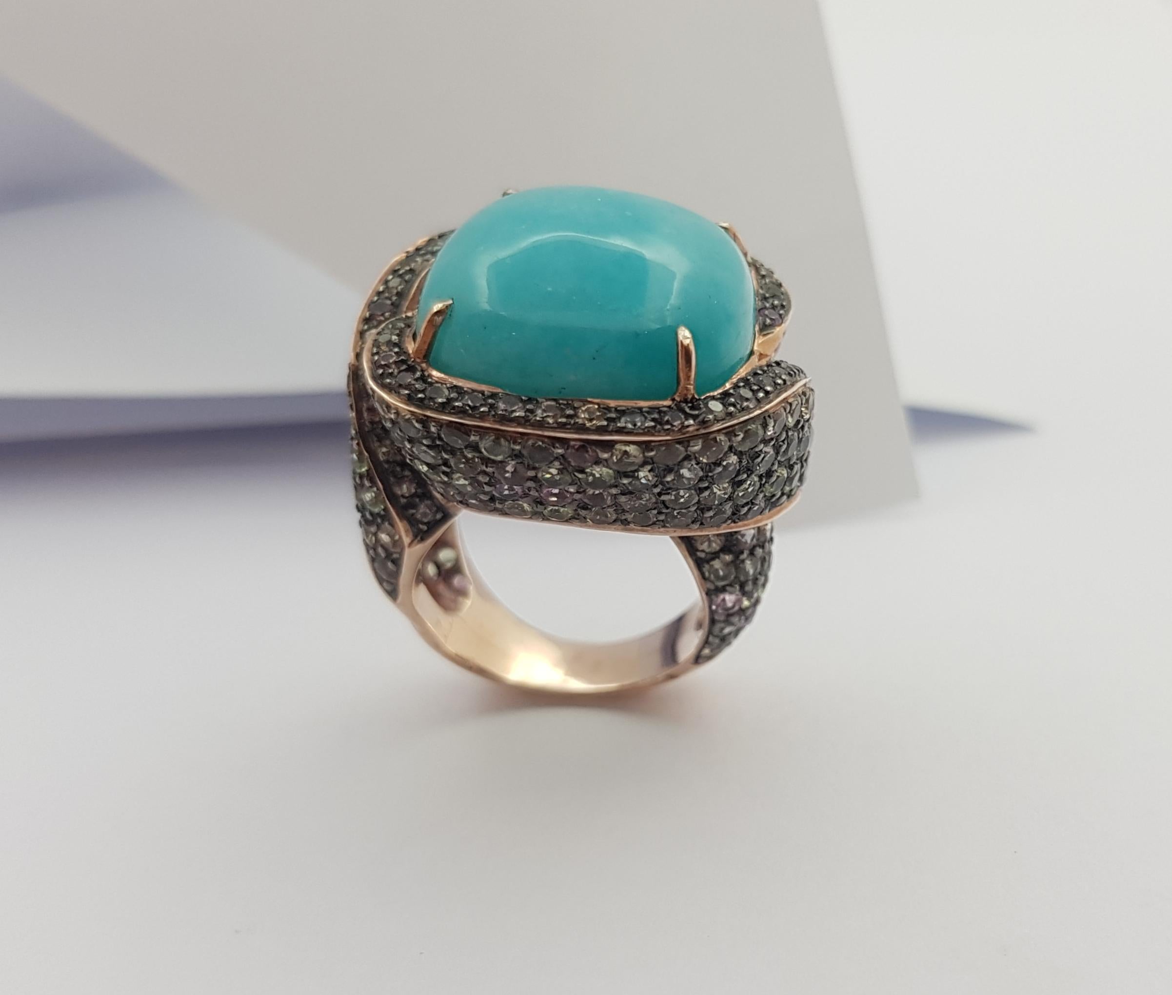 Anello con amazzonite e zaffiro multicolore con montatura in argento in vendita 3