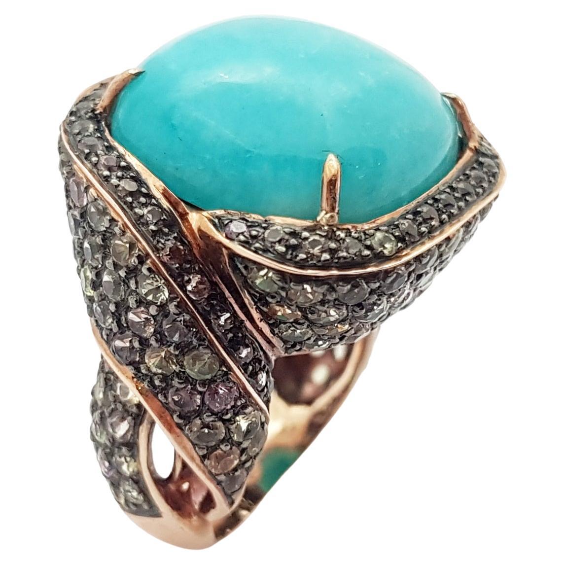 Amazonite with Multi-Color Sapphire Ring set in Silver Settings For Sale