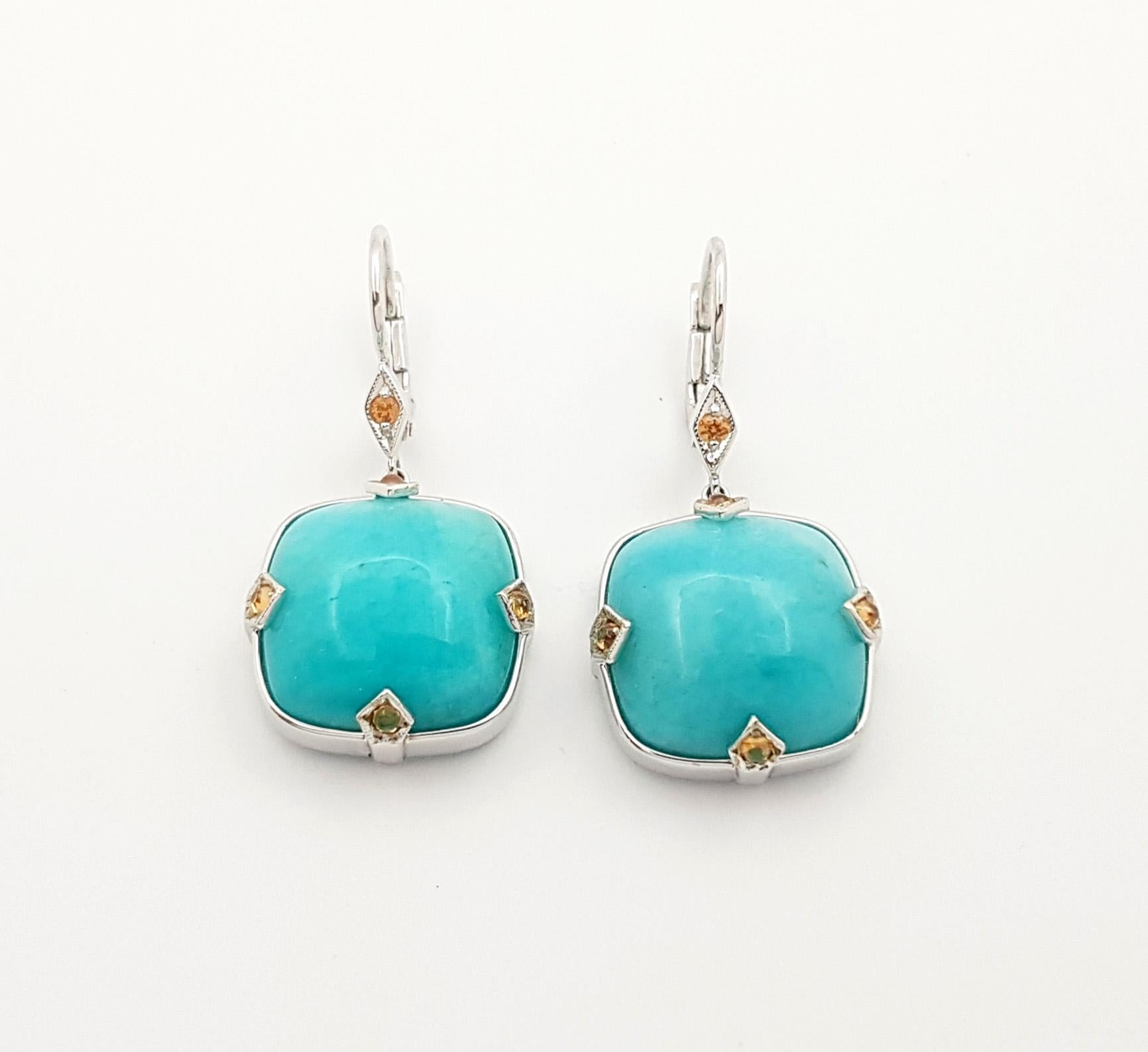 Amazonite with Yellow Sapphire Earrings set in 18K White Gold Settings In New Condition For Sale In Bangkok, TH