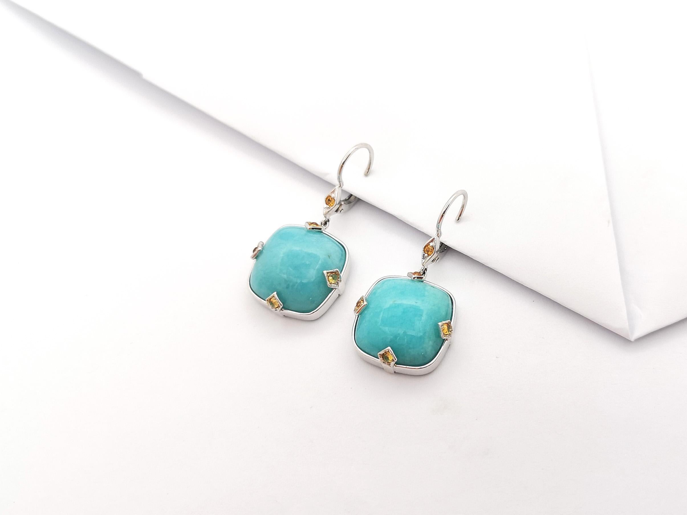 Women's Amazonite with Yellow Sapphire Earrings set in 18K White Gold Settings For Sale