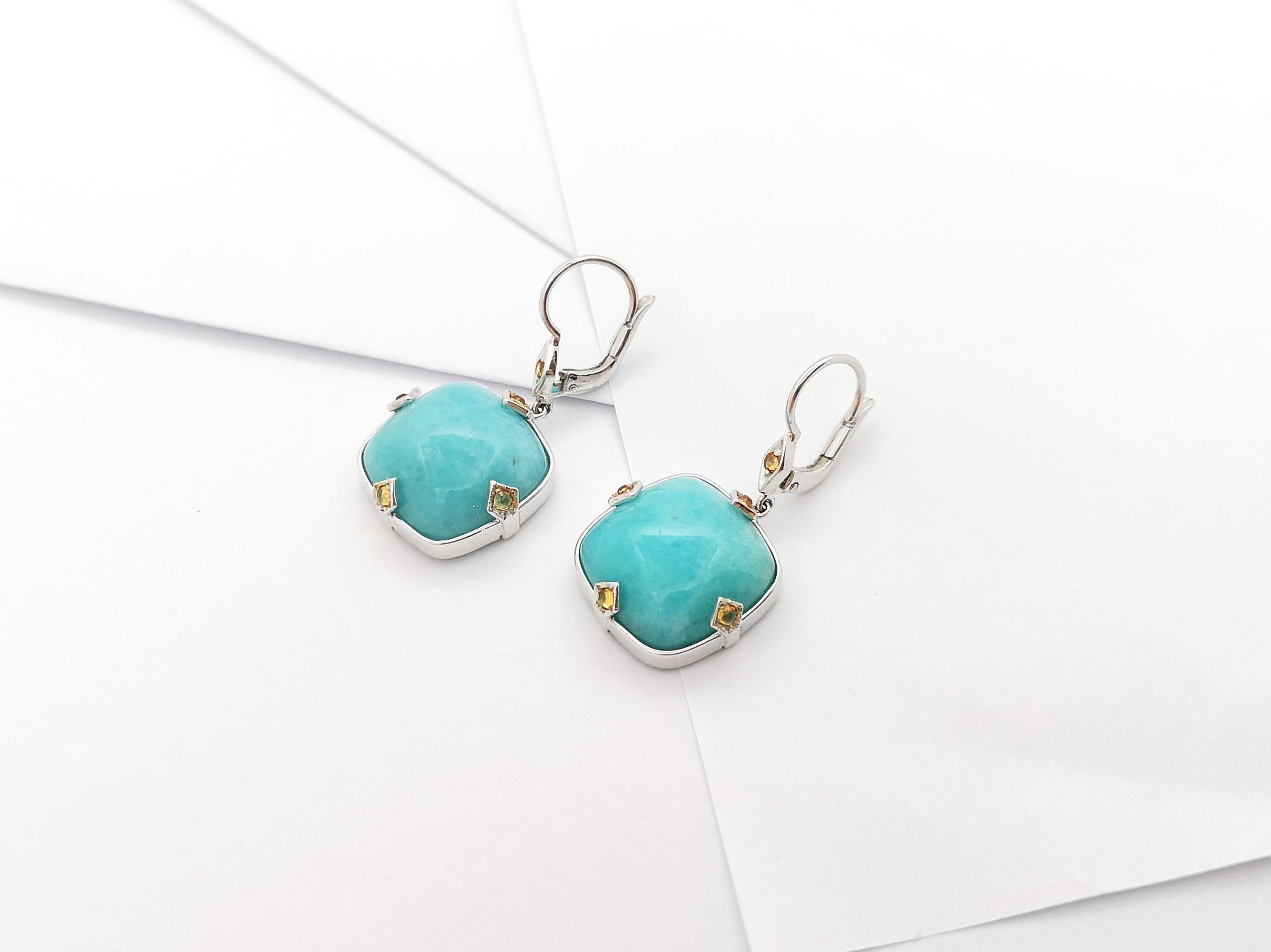 Amazonite with Yellow Sapphire Earrings set in 18K White Gold Settings For Sale 1