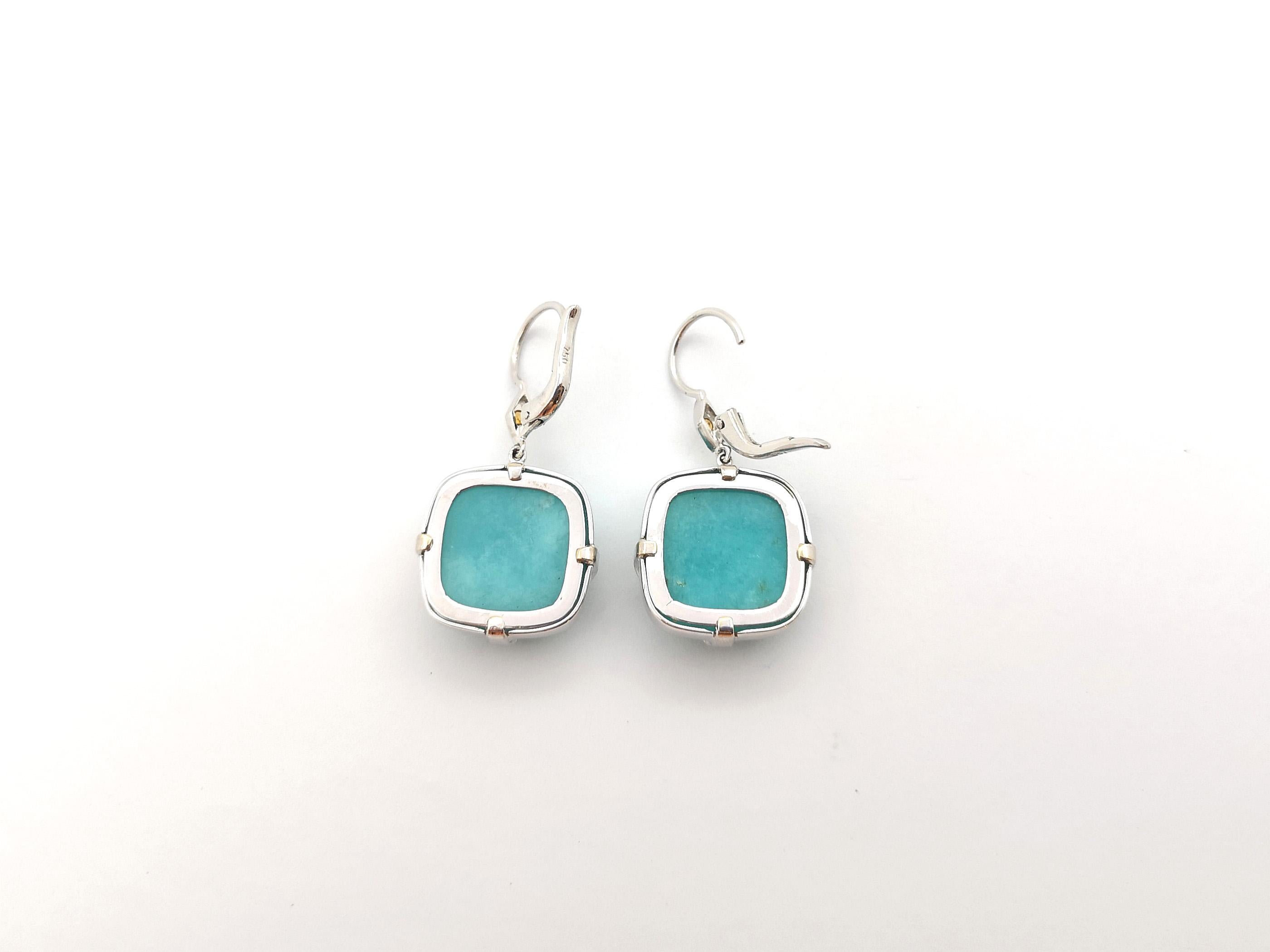 Amazonite with Yellow Sapphire Earrings set in 18K White Gold Settings For Sale 2