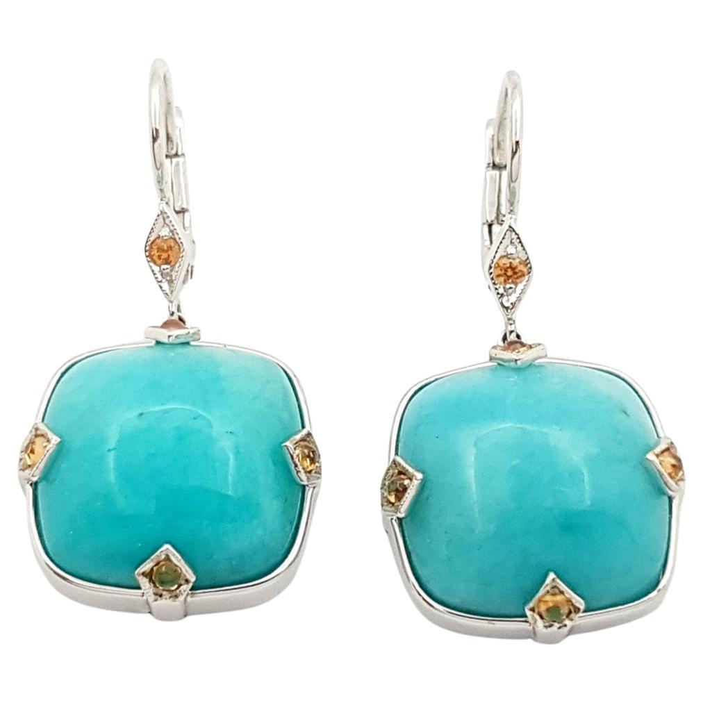 Amazonite with Yellow Sapphire Earrings set in 18K White Gold Settings For Sale