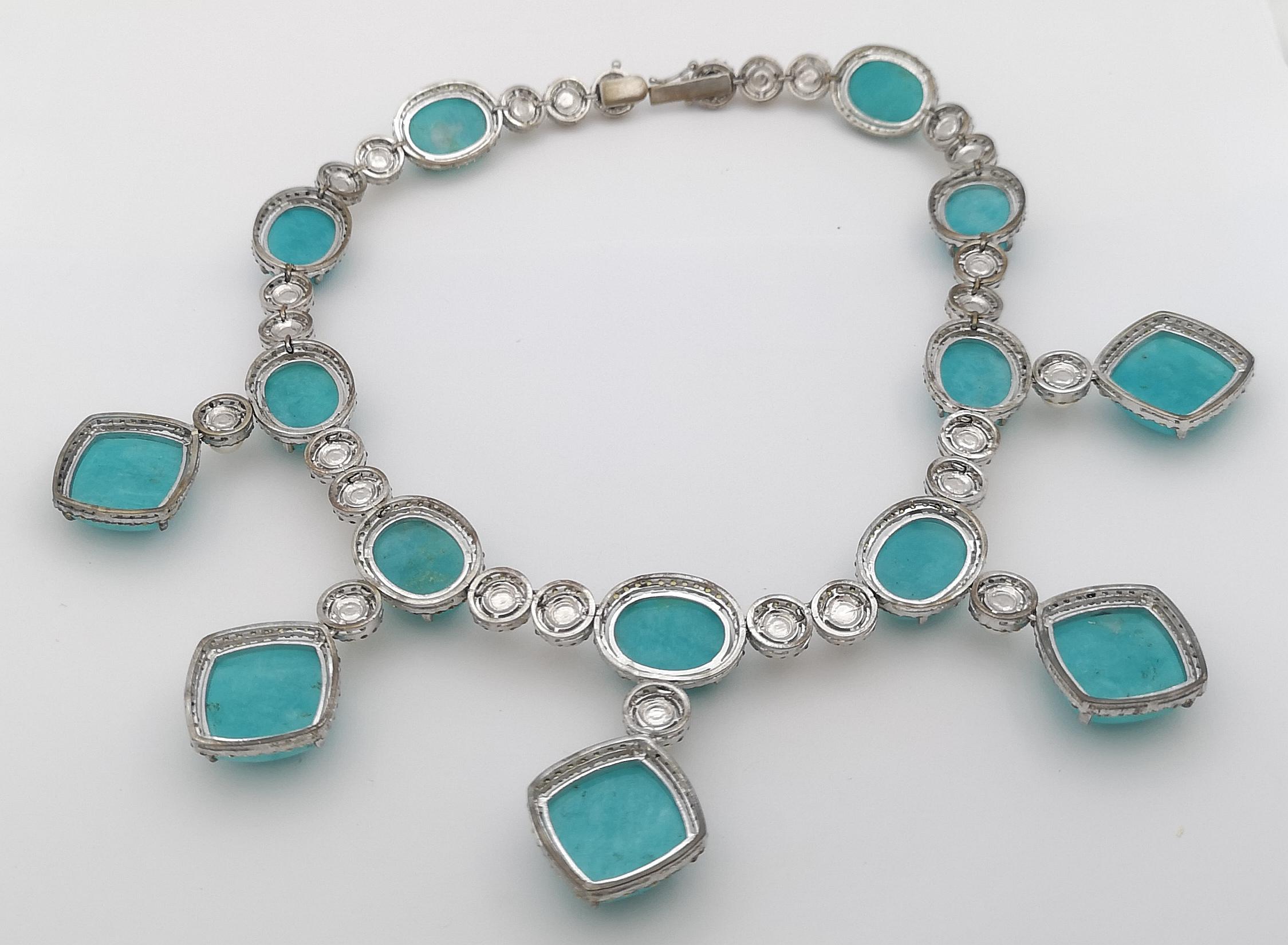 Contemporary Amazonite, Yellow Sapphire and Pearl Necklace set in Silver Settings For Sale
