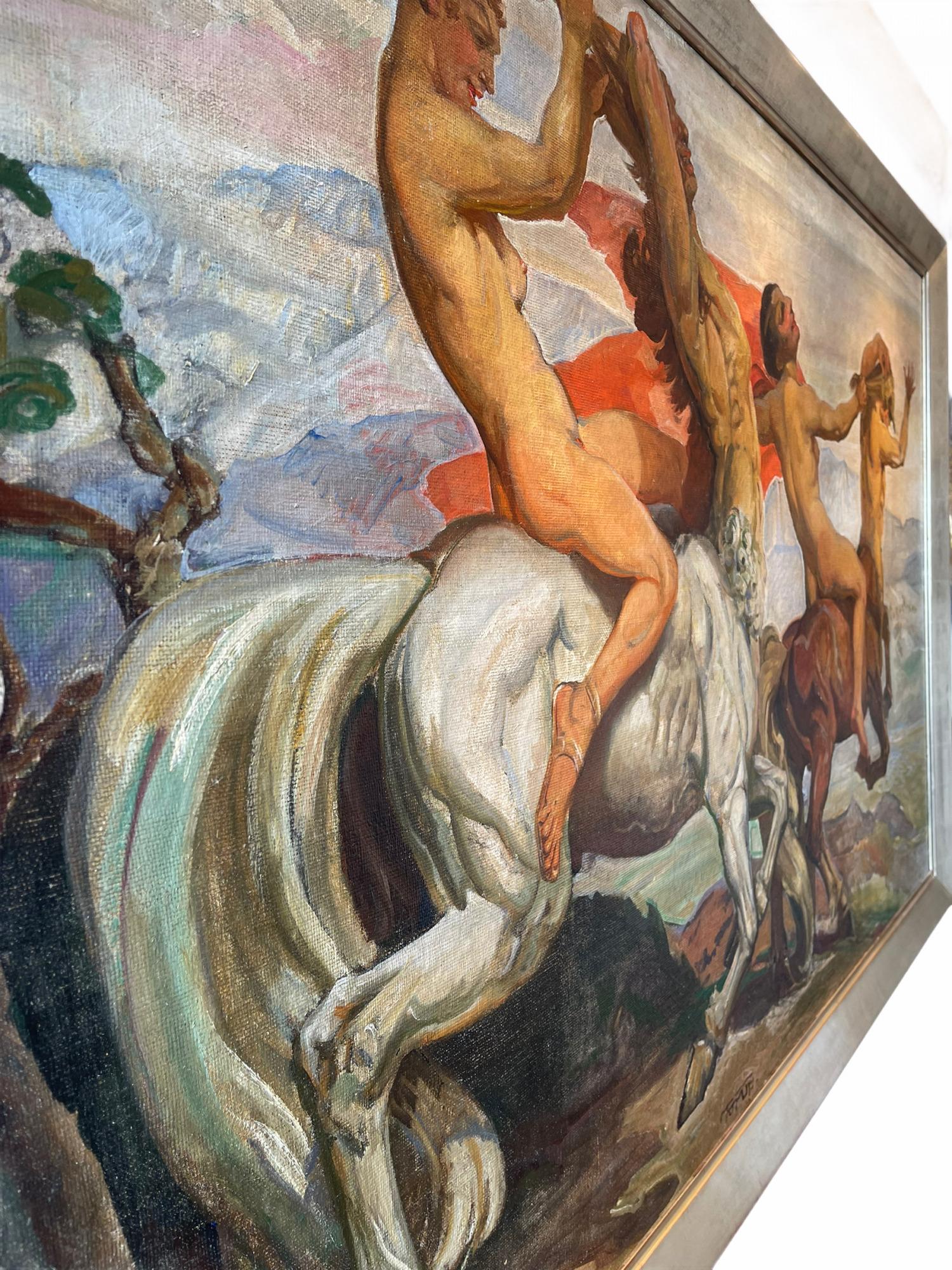 Art Deco Carl Christian Forup, 1920s Amazons and Centaurs Oil on Canvas Painting For Sale