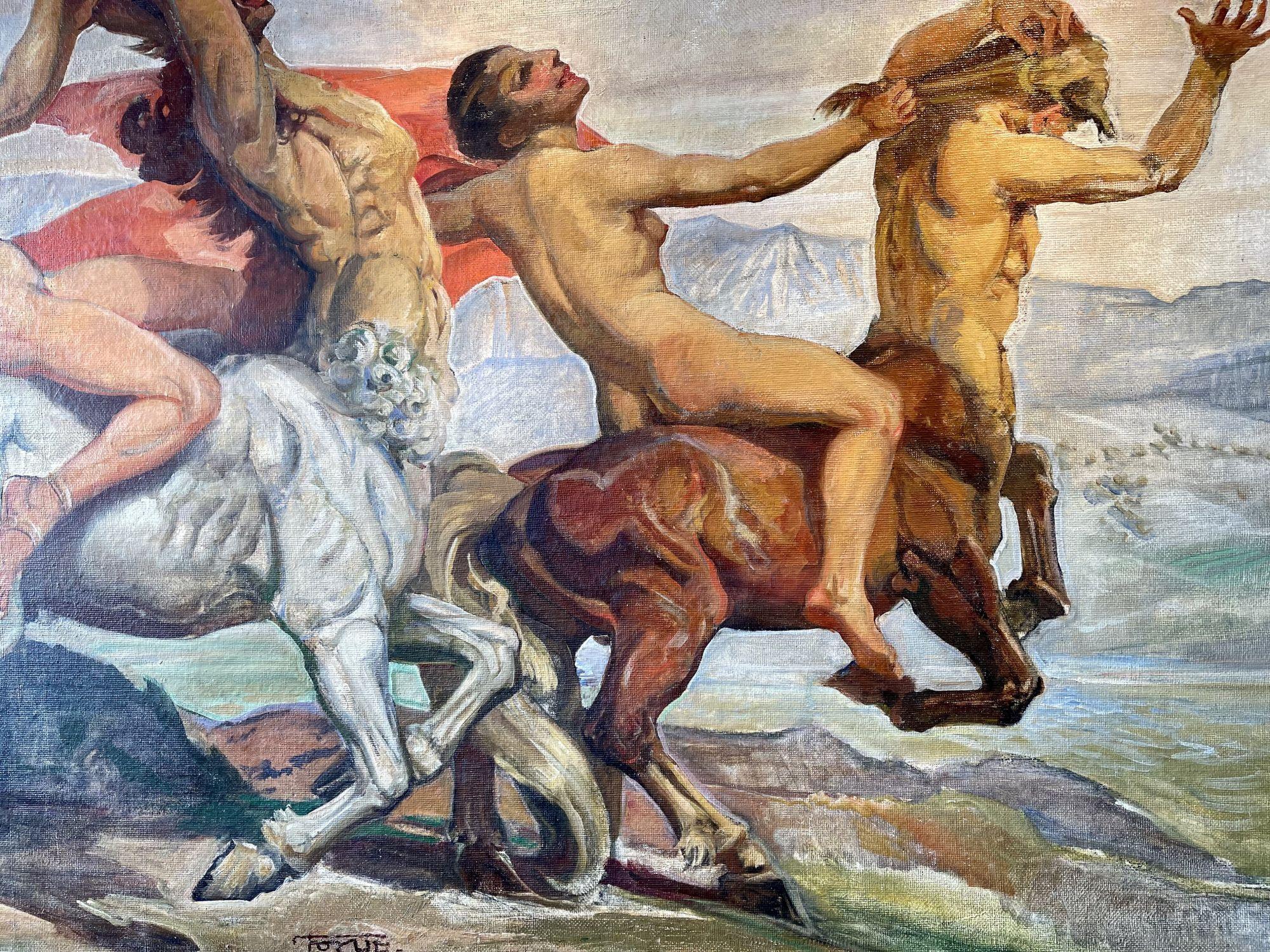 20th Century Carl Christian Forup, 1920s Amazons and Centaurs Oil on Canvas Painting For Sale