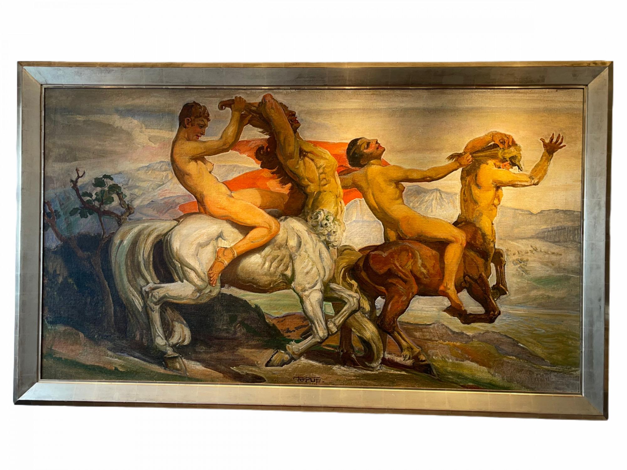 Carl Christian Forup, 1920s Amazons and Centaurs Oil on Canvas Painting For Sale 1