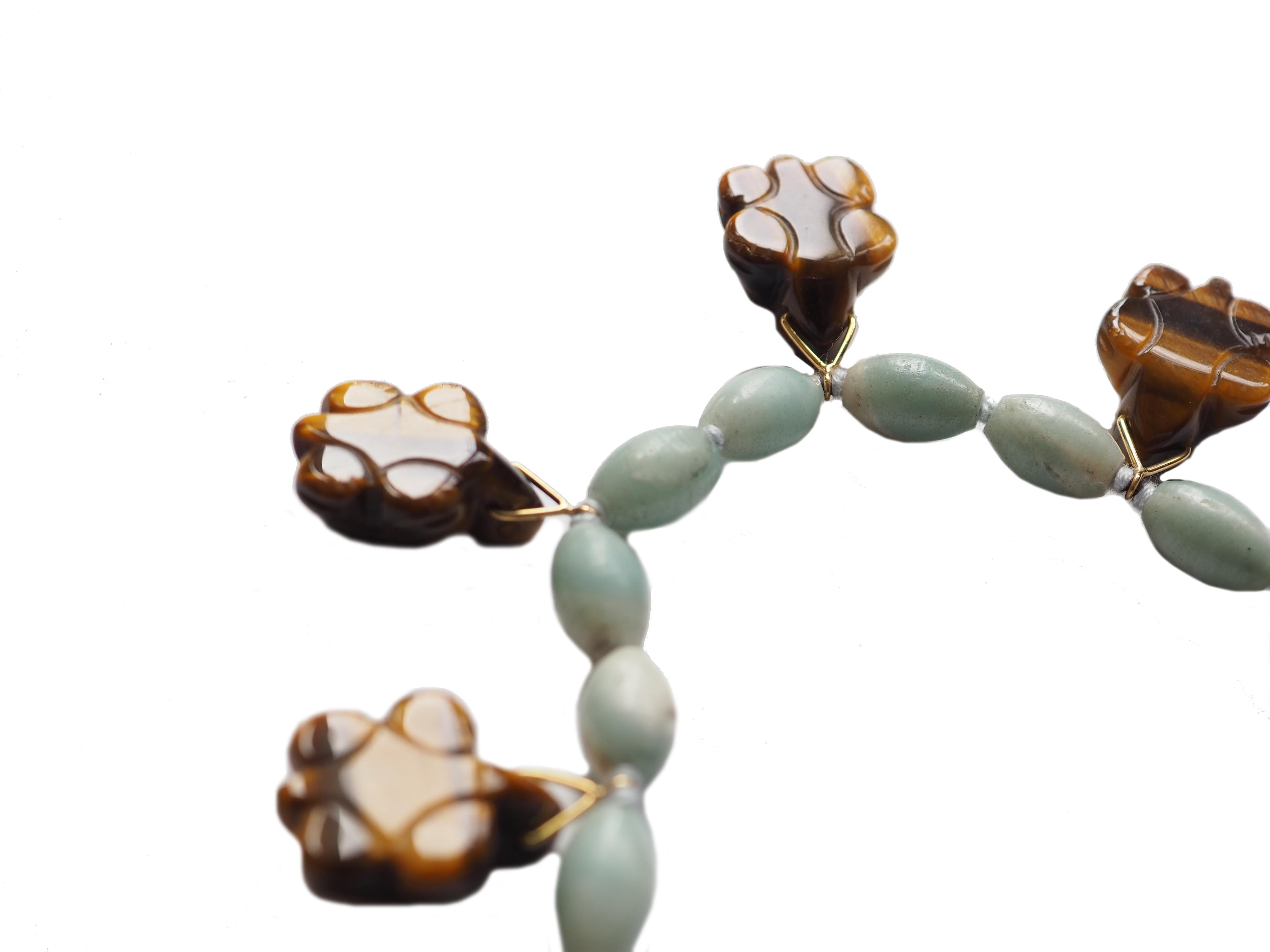 Amazzonit Tigerauge Schildkrötenschildkröten-Halskette 18 Karat Gold im Zustand „Neu“ im Angebot in Milan, IT