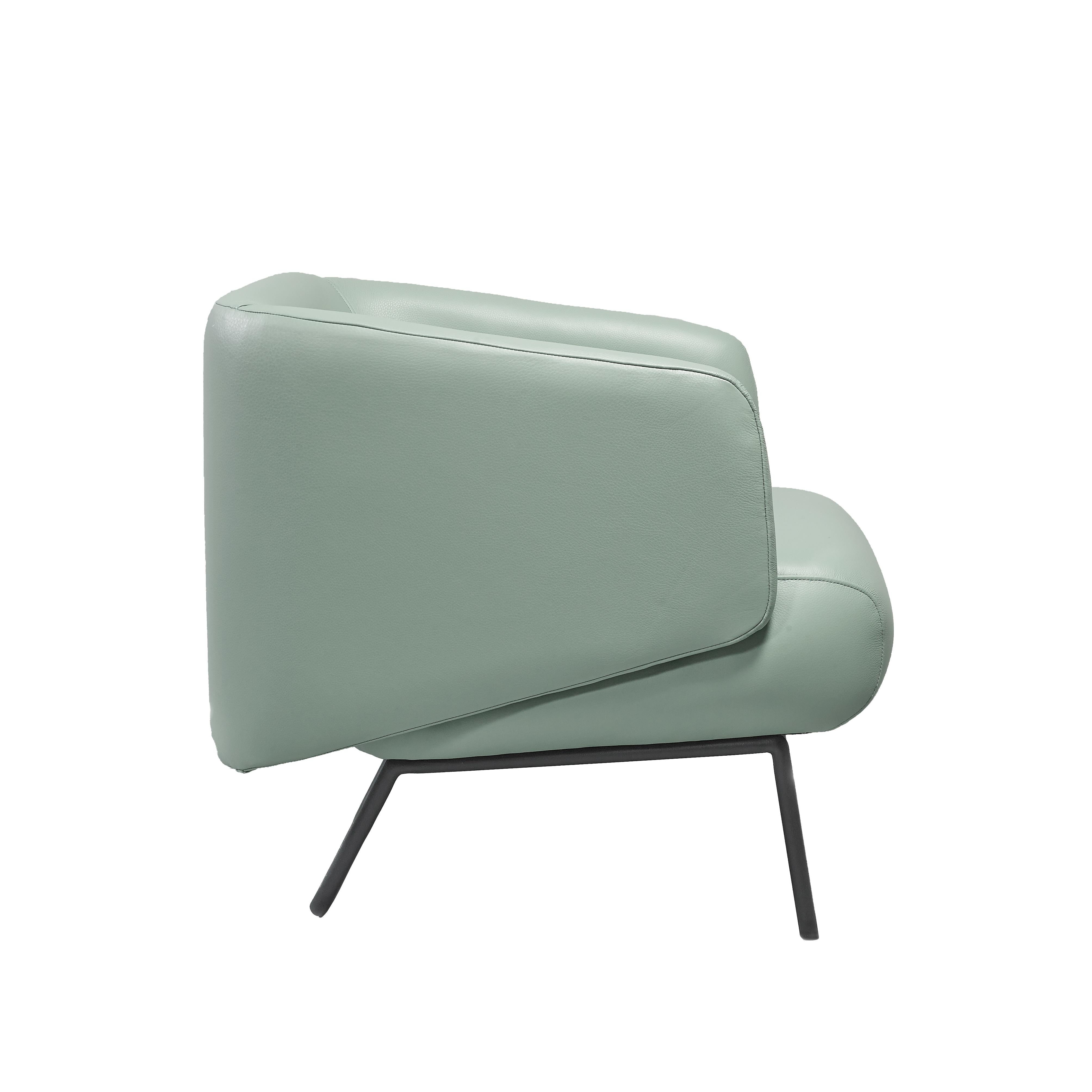 Modern Ambar Armchair upholstered in mint grey leather by Bow and Arrow For Sale