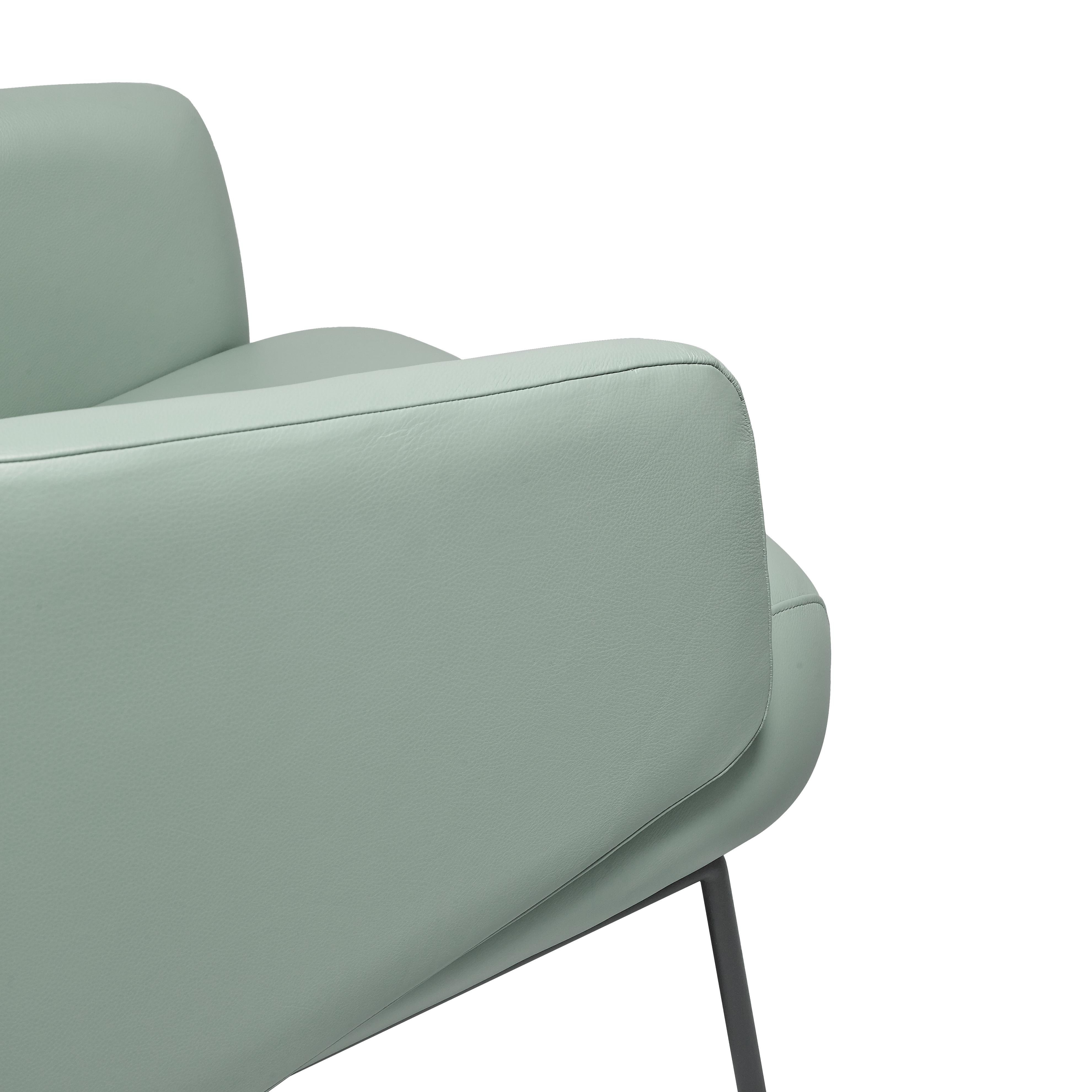 Portuguese Ambar Armchair upholstered in mint grey leather by Bow and Arrow For Sale